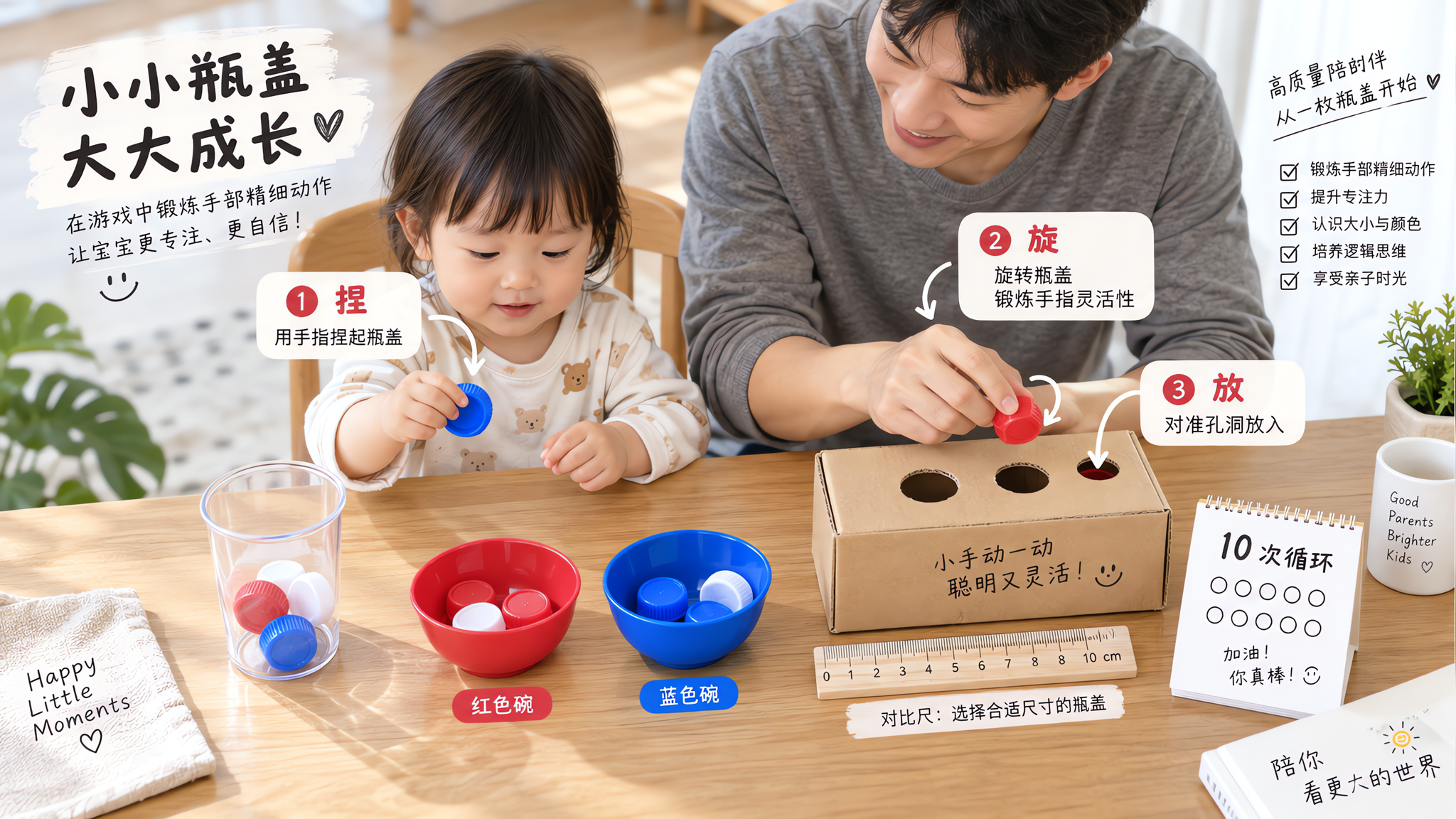 一堆瓶盖就够了：1-3岁精细动作+分类训练5步