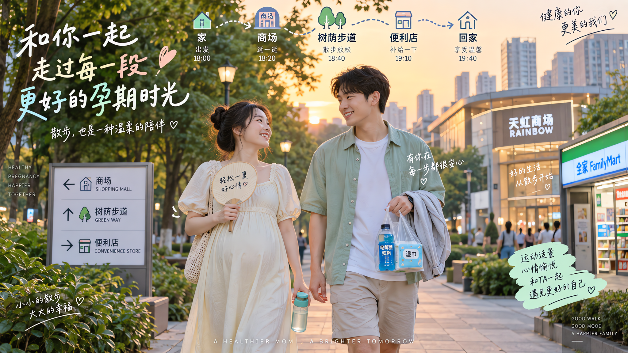 孕中期盛夏傍晚散步 30分钟清凉路线照抄