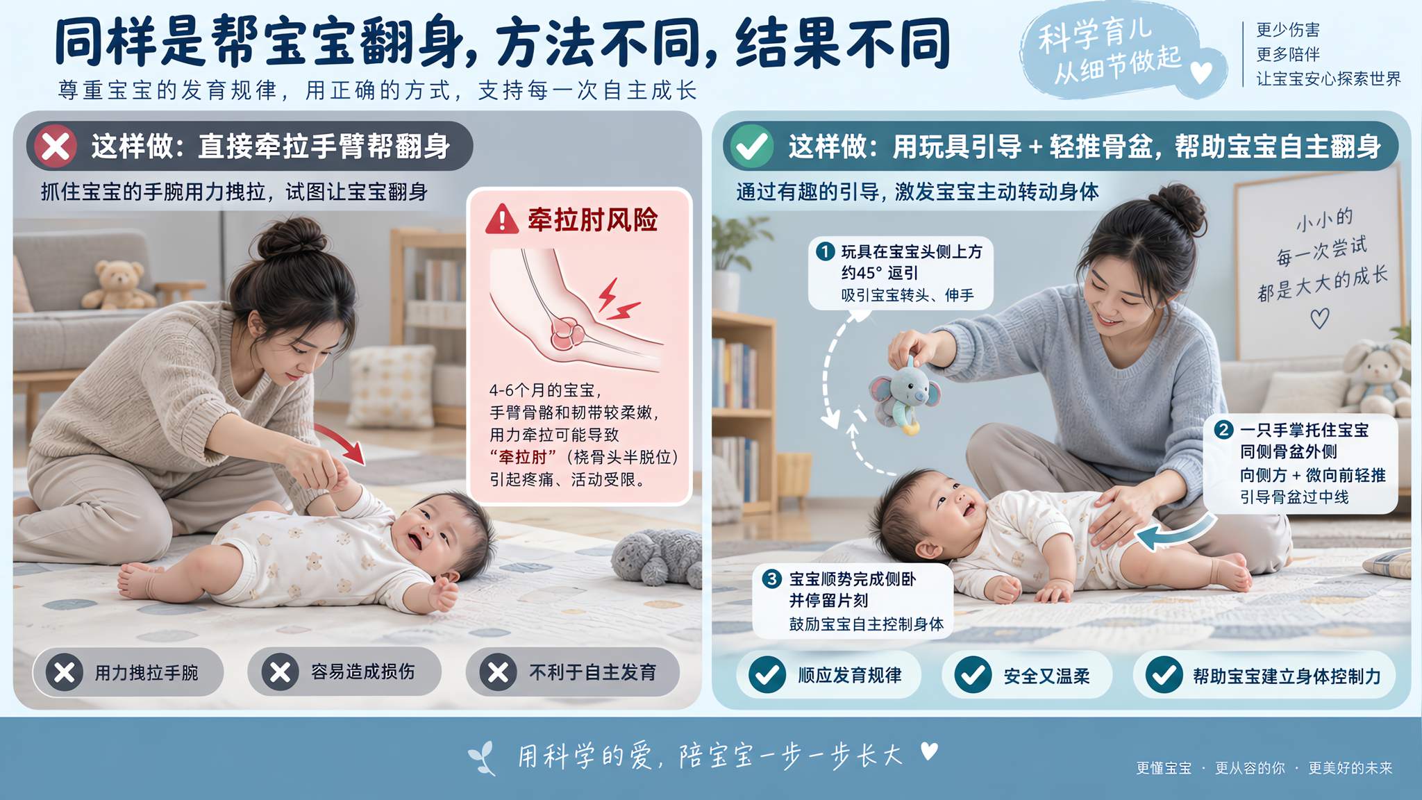 4-6个月翻身慢别硬拽：3步骨盆轻推更安全