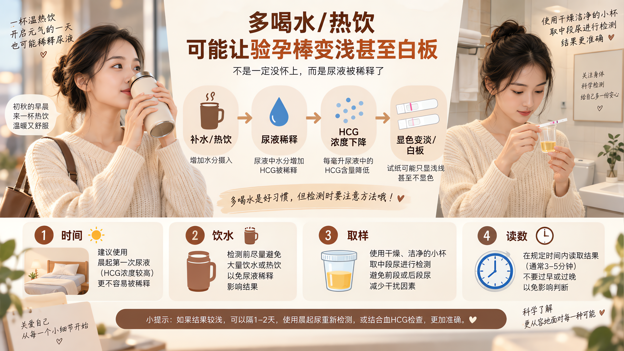 初秋验孕总白板？可能不是没怀，是尿被你喝稀了