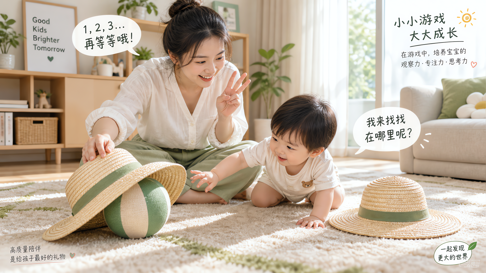 宝宝一转身就哭？两顶草帽练会“看不见也会回来”