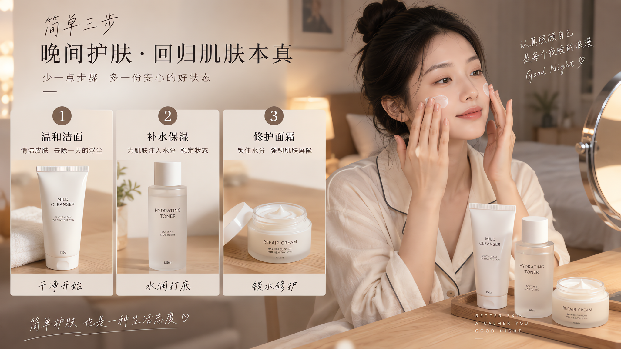 状态差别猛敷：一晚低刺激密集修护流程