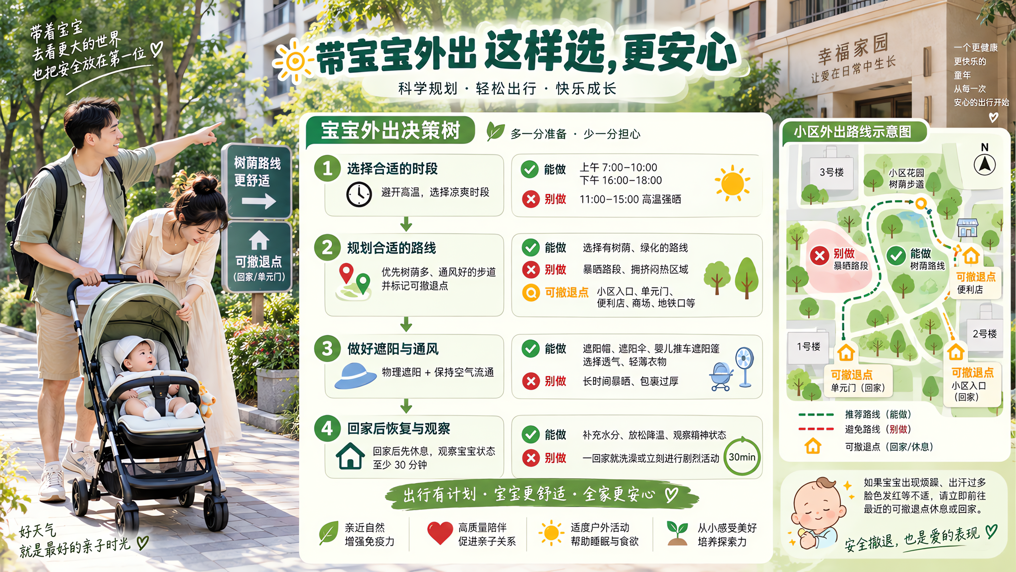 1-3月龄带娃出门决策树：选时段、选路线、回家30分钟观察