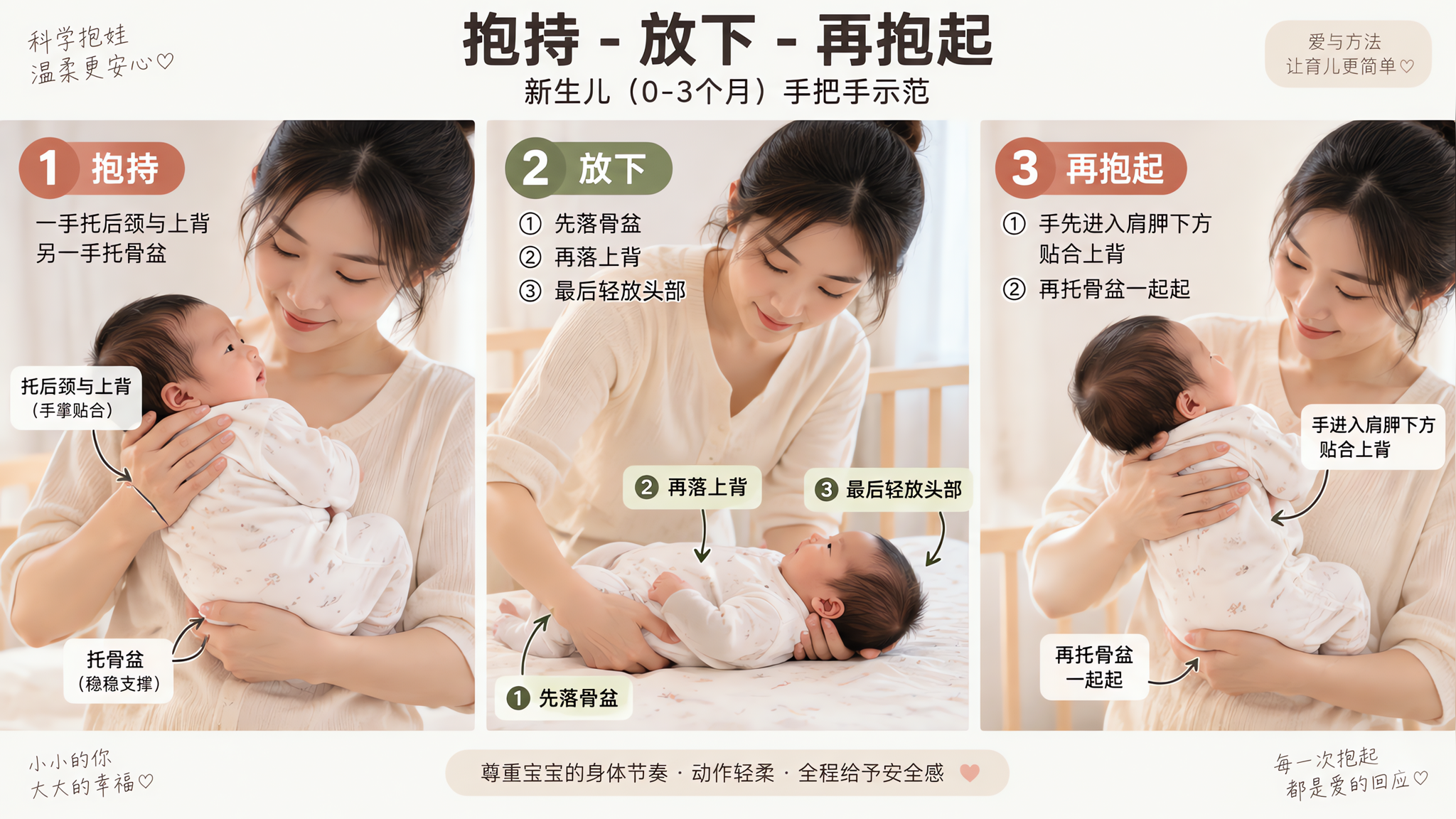 0-3个月总偏头？先把抱放动作做对，别硬掰别硬卡