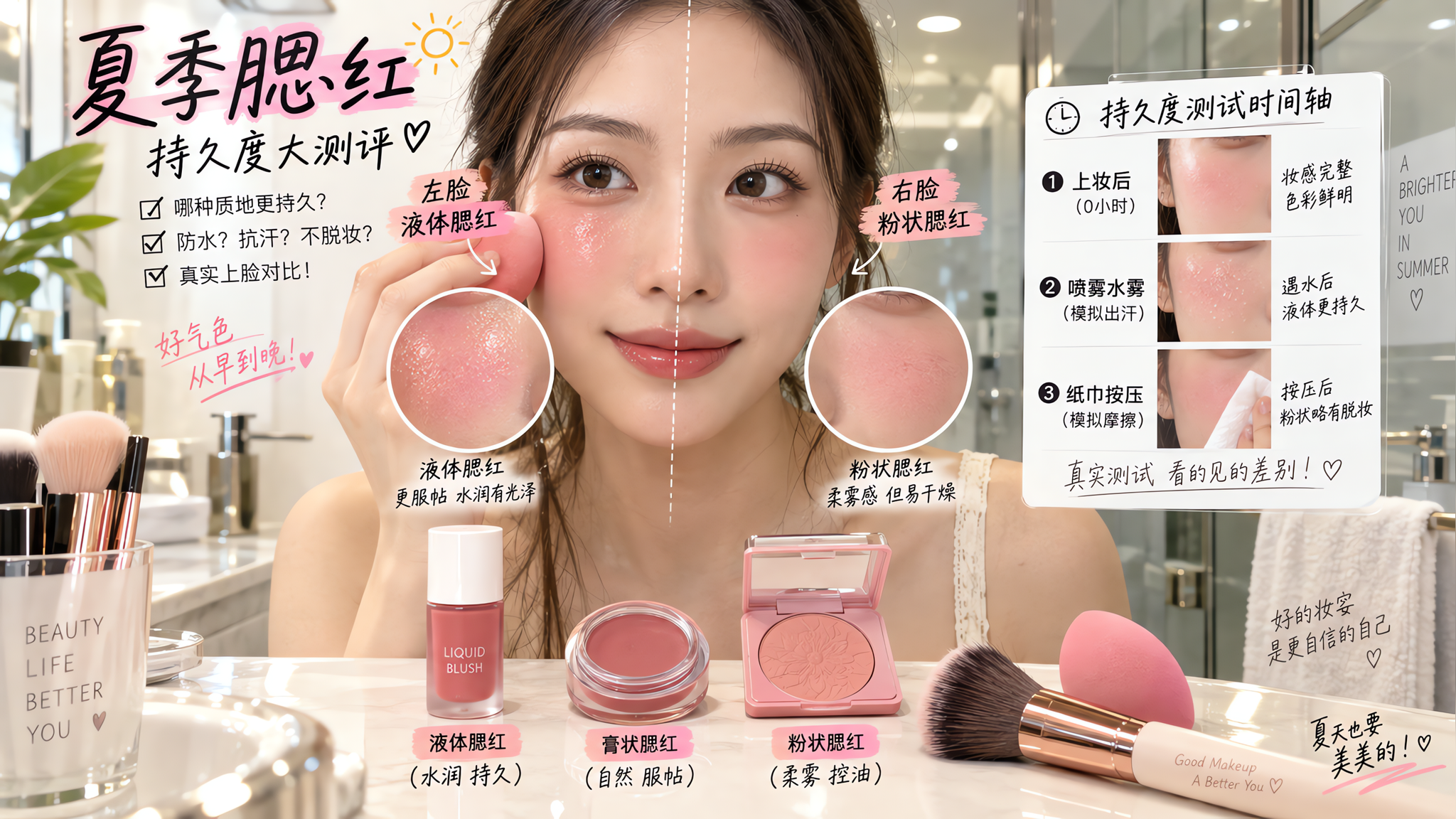 夏天腮红总出汗发花？三种质地谁最抗汗不显毛孔