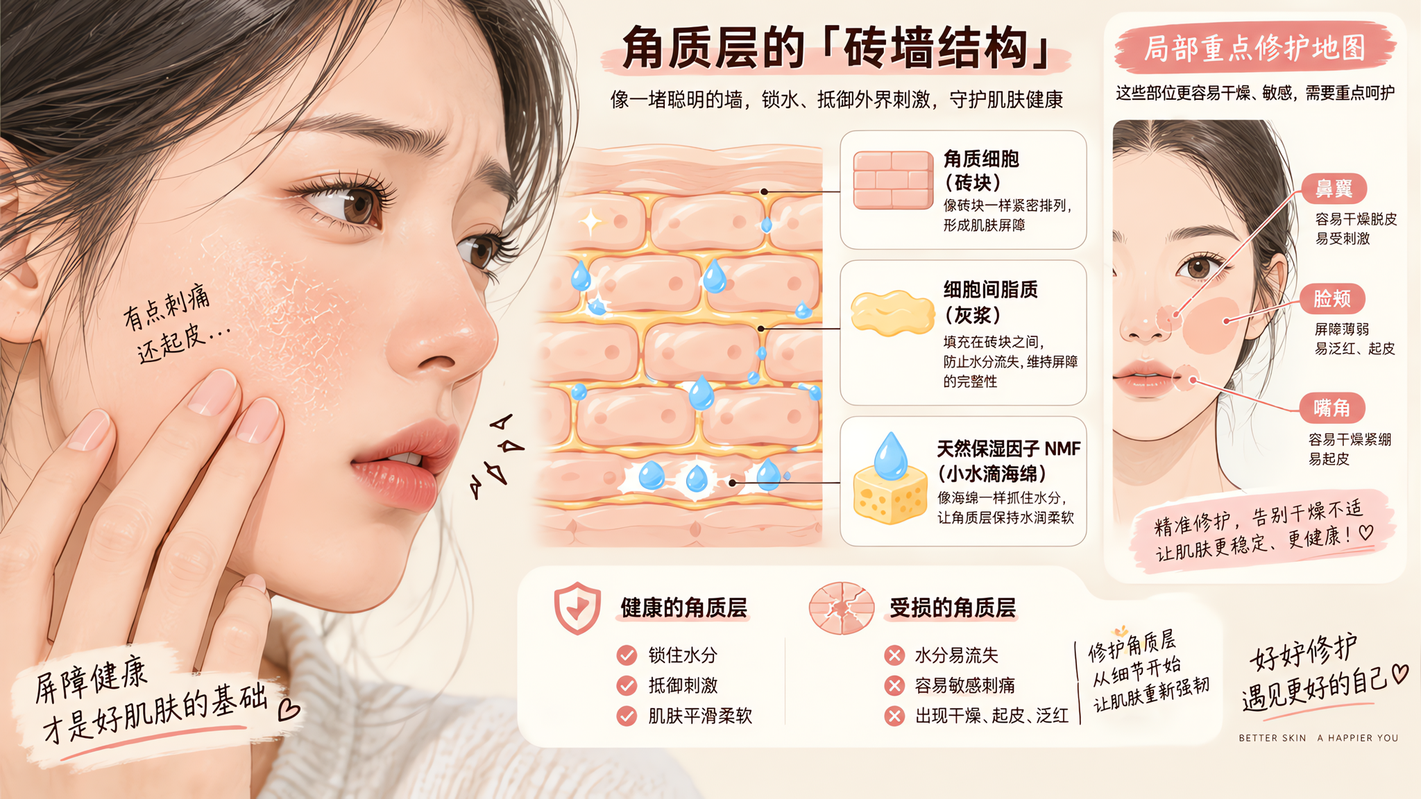 初秋起皮刺痛别狂补水：先把屏障“灰浆”补回来