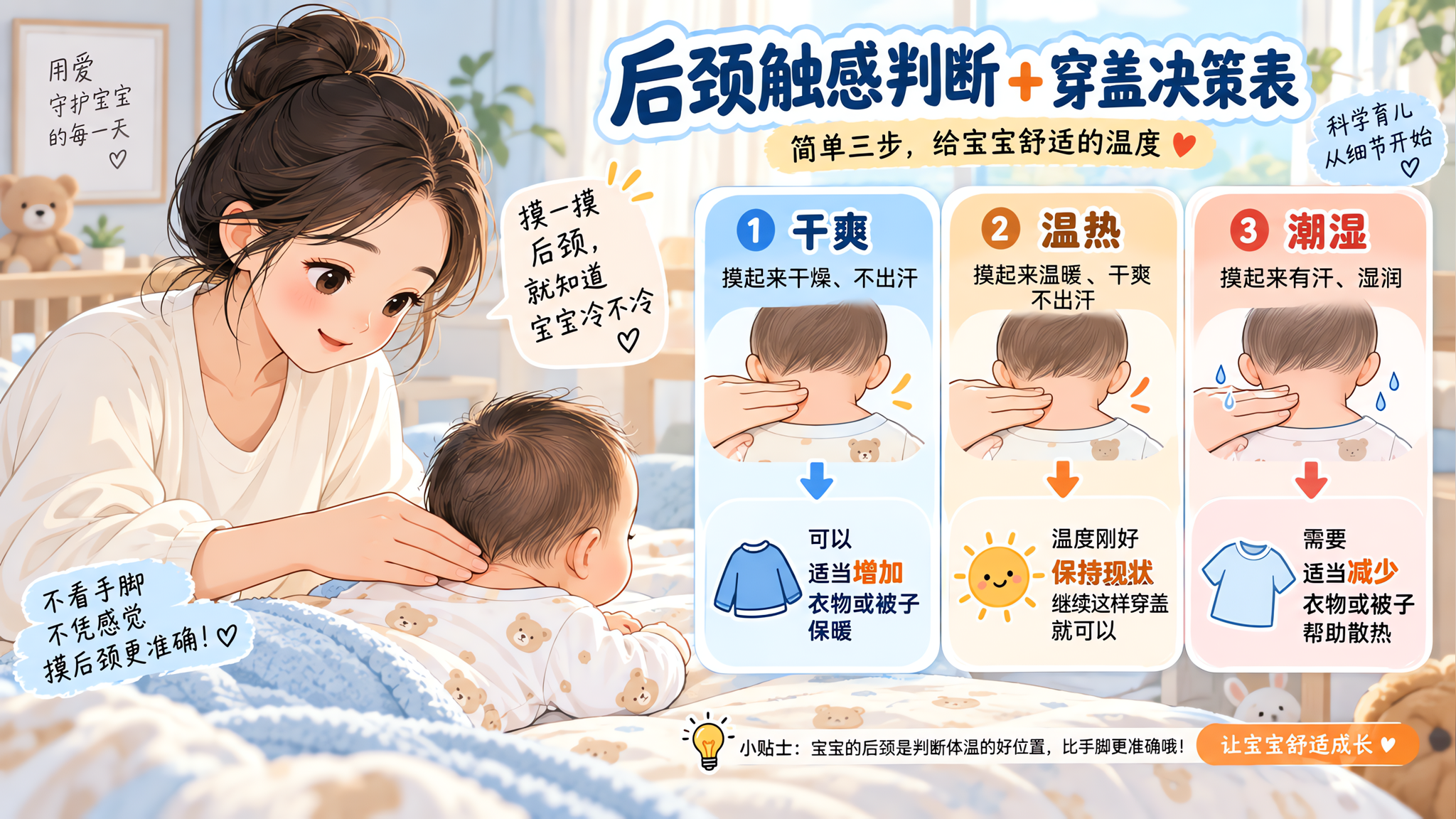 处暑后宝宝穿盖别凭感觉：摸后颈一秒做决定