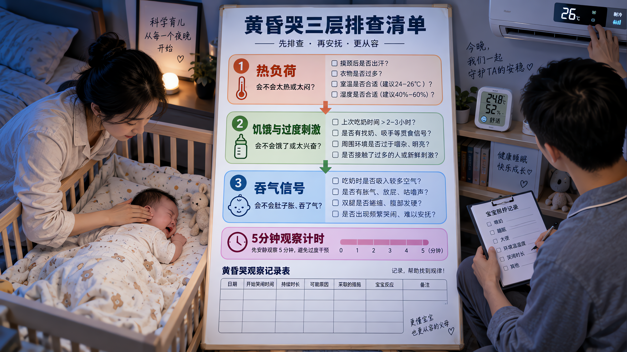 宝宝每天傍晚准点哭：先按这3层排查