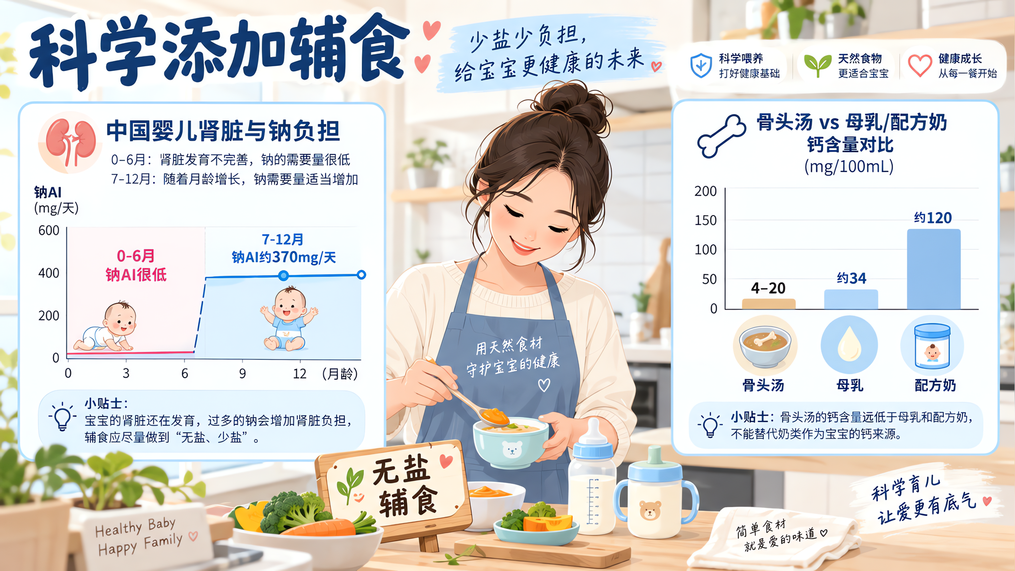 一岁内别加盐也别喂骨汤：肾脏负担和补钙真相