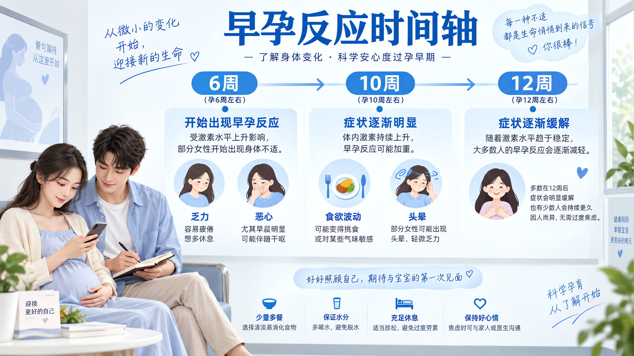 早孕反应有时间表：6周出现，10周最明显，12周多缓解