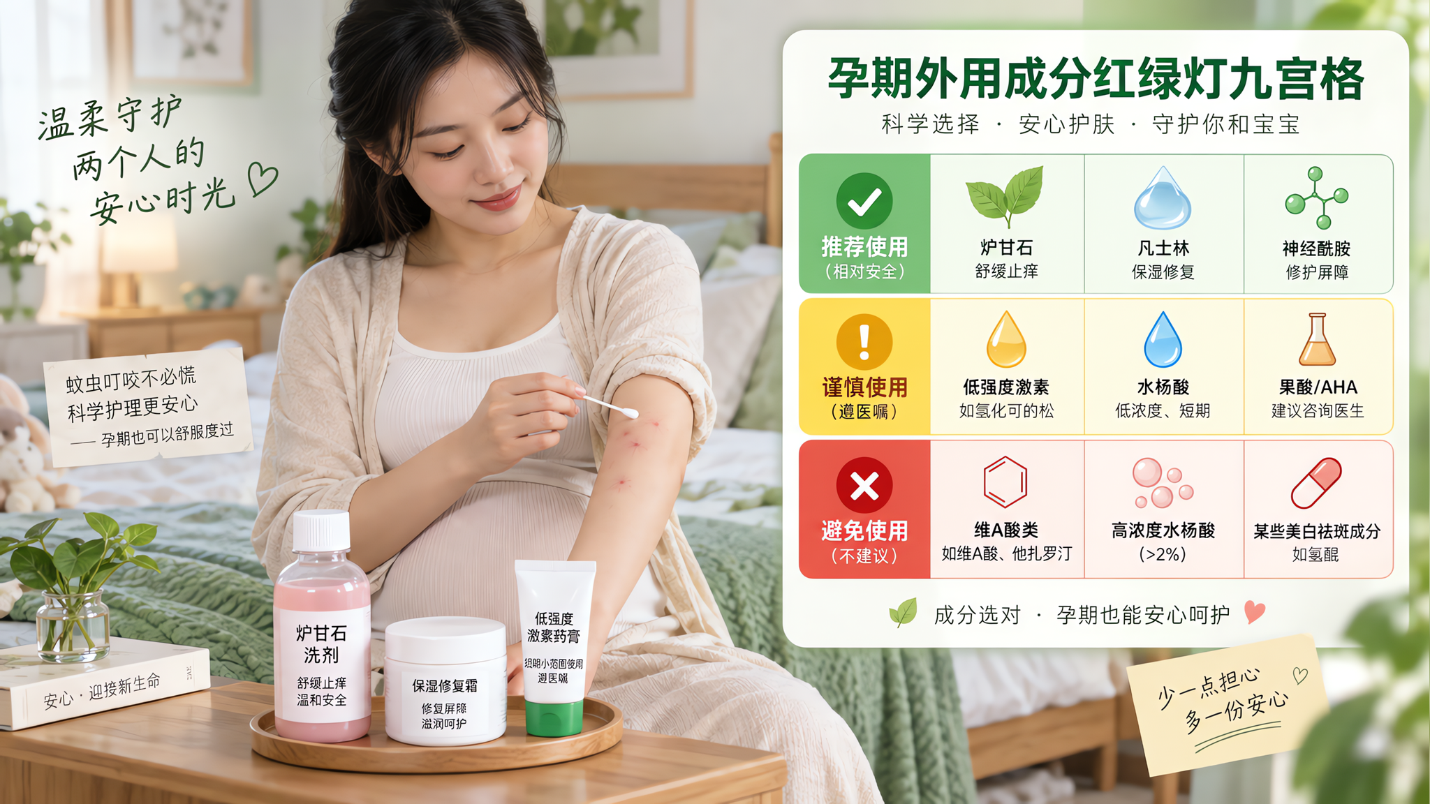 孕期被蚊子咬到抓破皮：止痒外用红黑榜+就医红灯