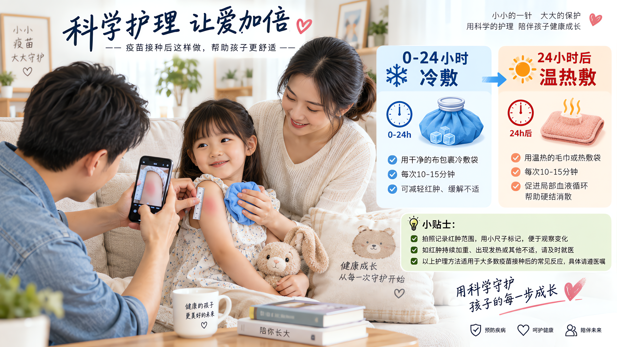 接种后红肿硬结别揉别贴：24小时护理表照做