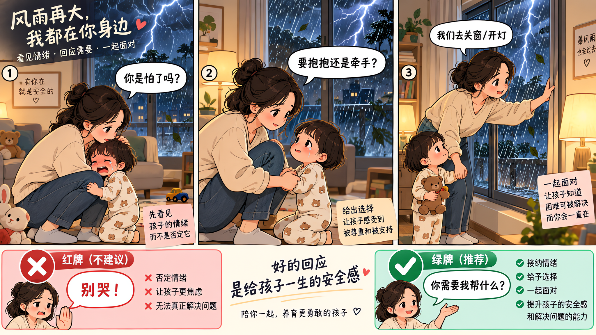 雷雨台风天别急着哄：3句把哭闹教成“会求助”