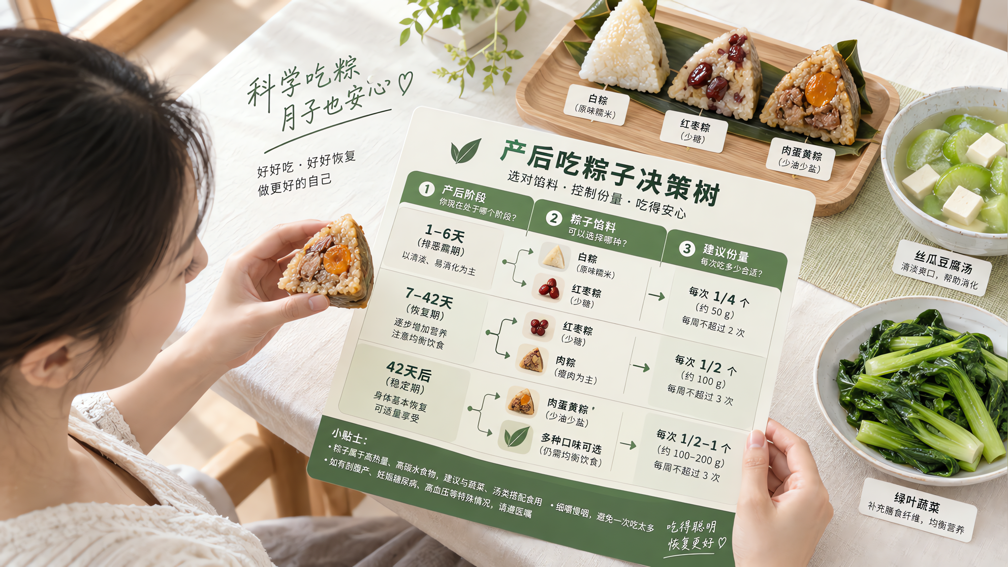 产后粽子别硬扛：按1–30天分级吃不胀不堵