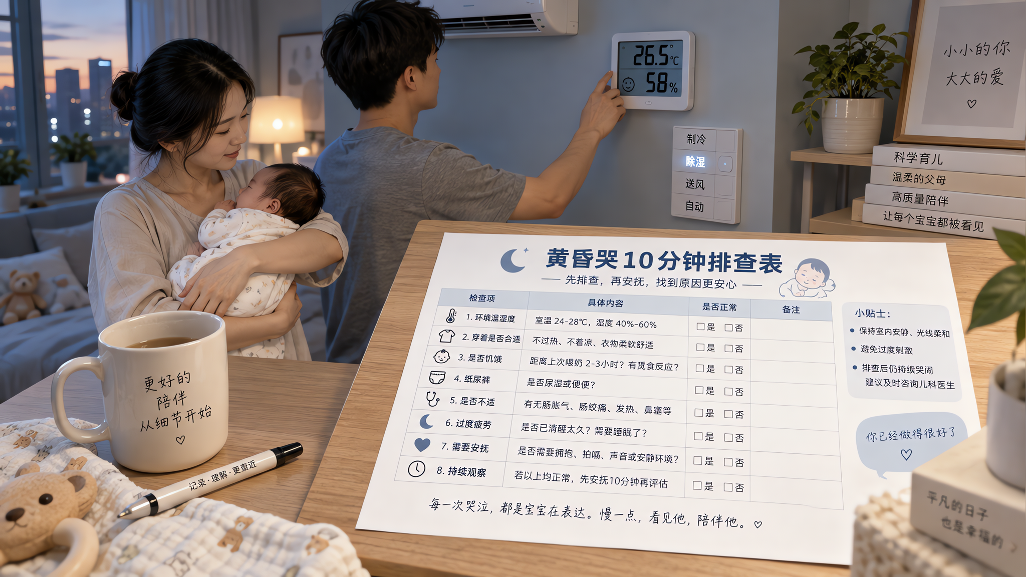 每天傍晚准点哭？10分钟排查热、饿、刺激三条线