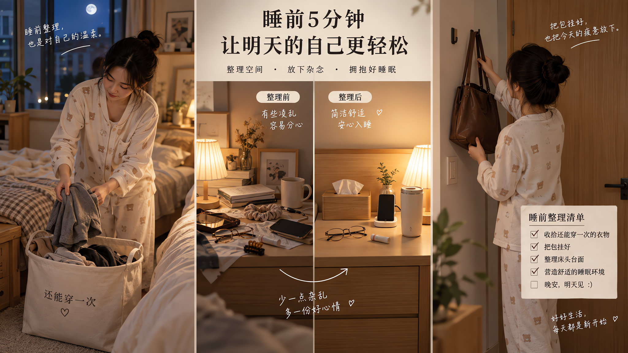 卧室越收越乱？用「1篮2钩3区」睡前3分钟就稳住