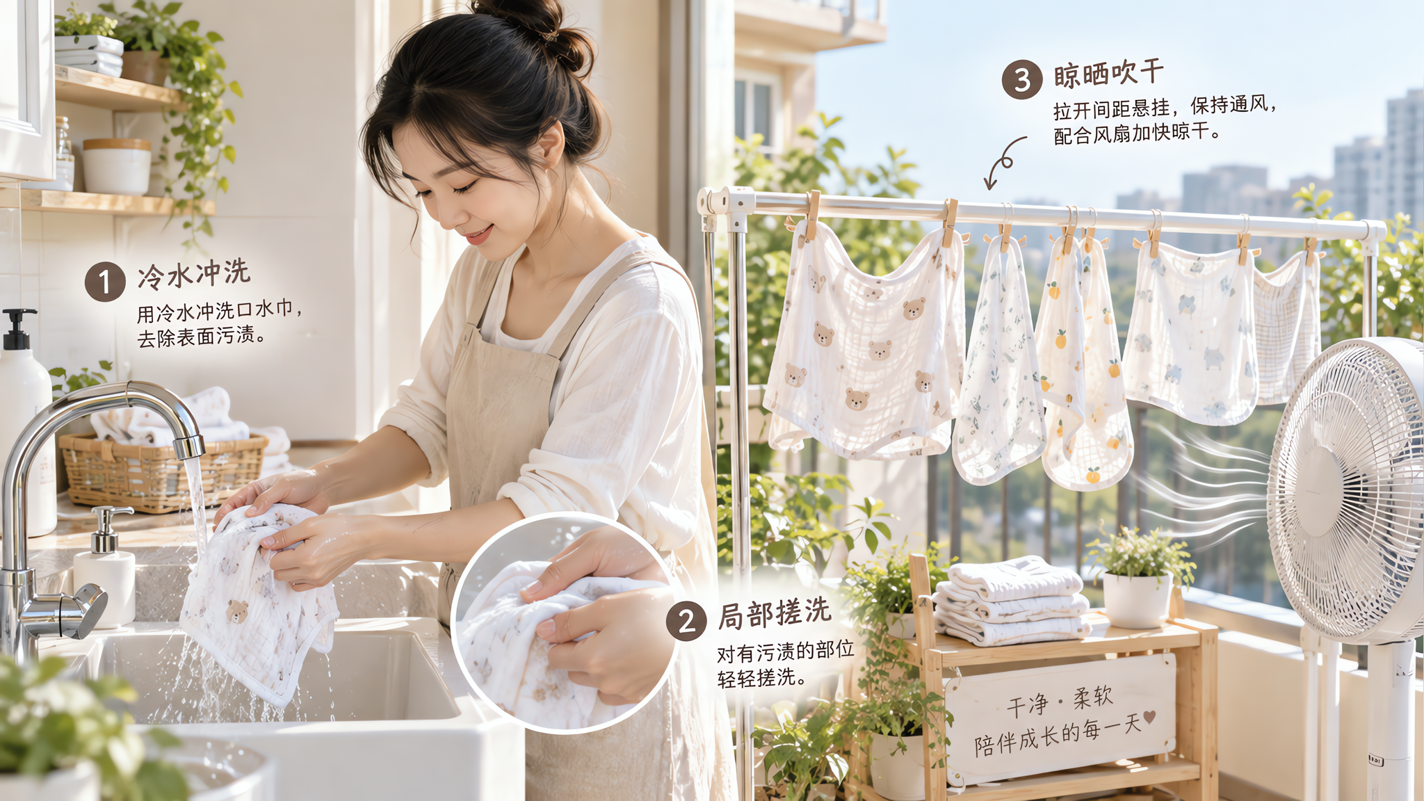 口水巾越洗越臭？9月潮湿用这套洗干收闭环