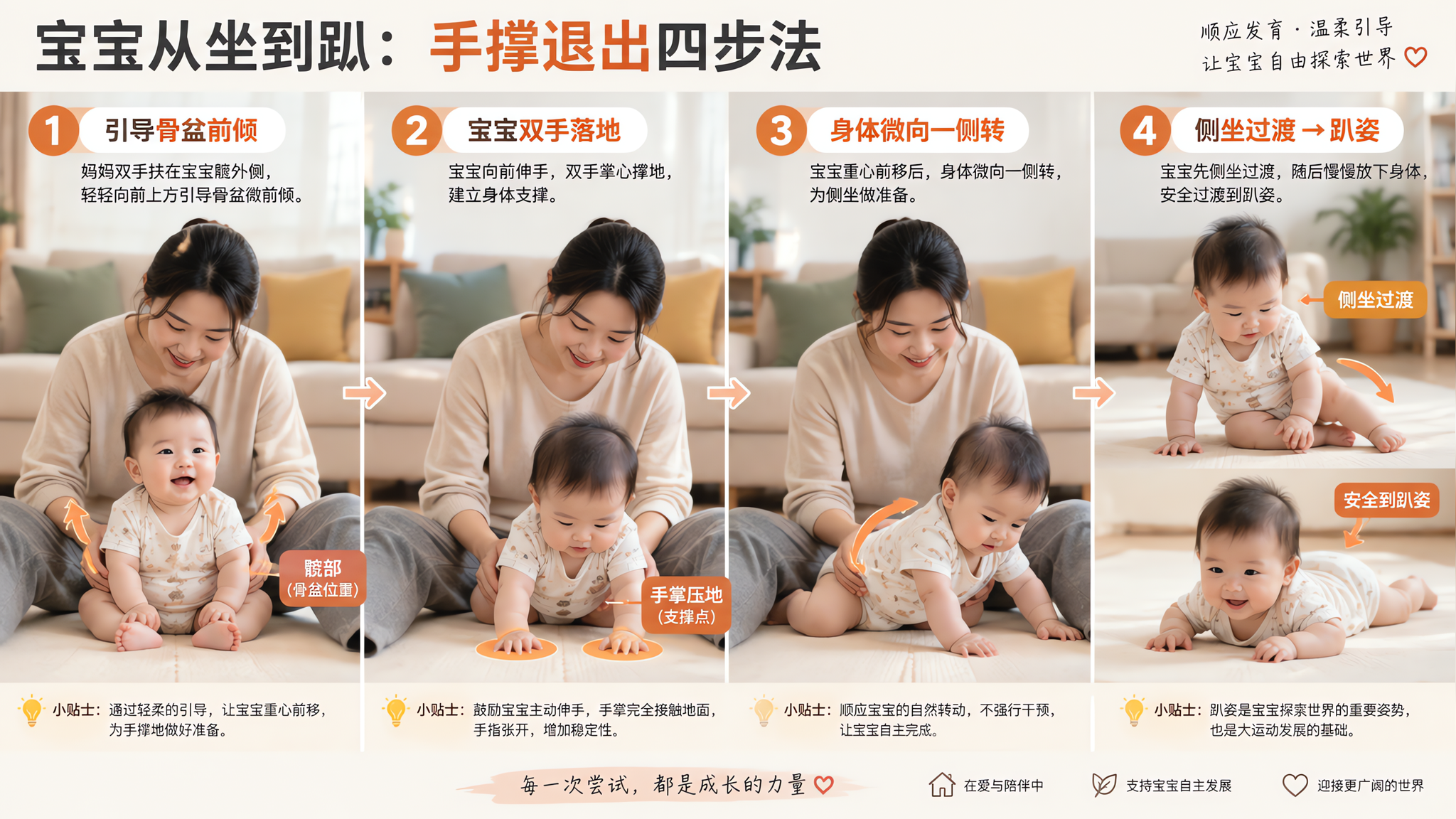 4-7个月坐不稳别急着围枕头：调对骨盆+手撑退出4步