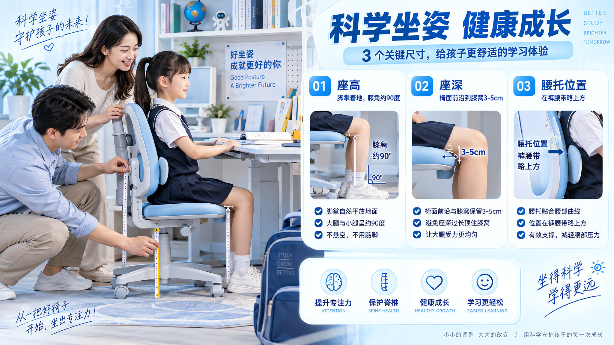 学习椅别看宣传词：量准座高座深腰托才不驼背