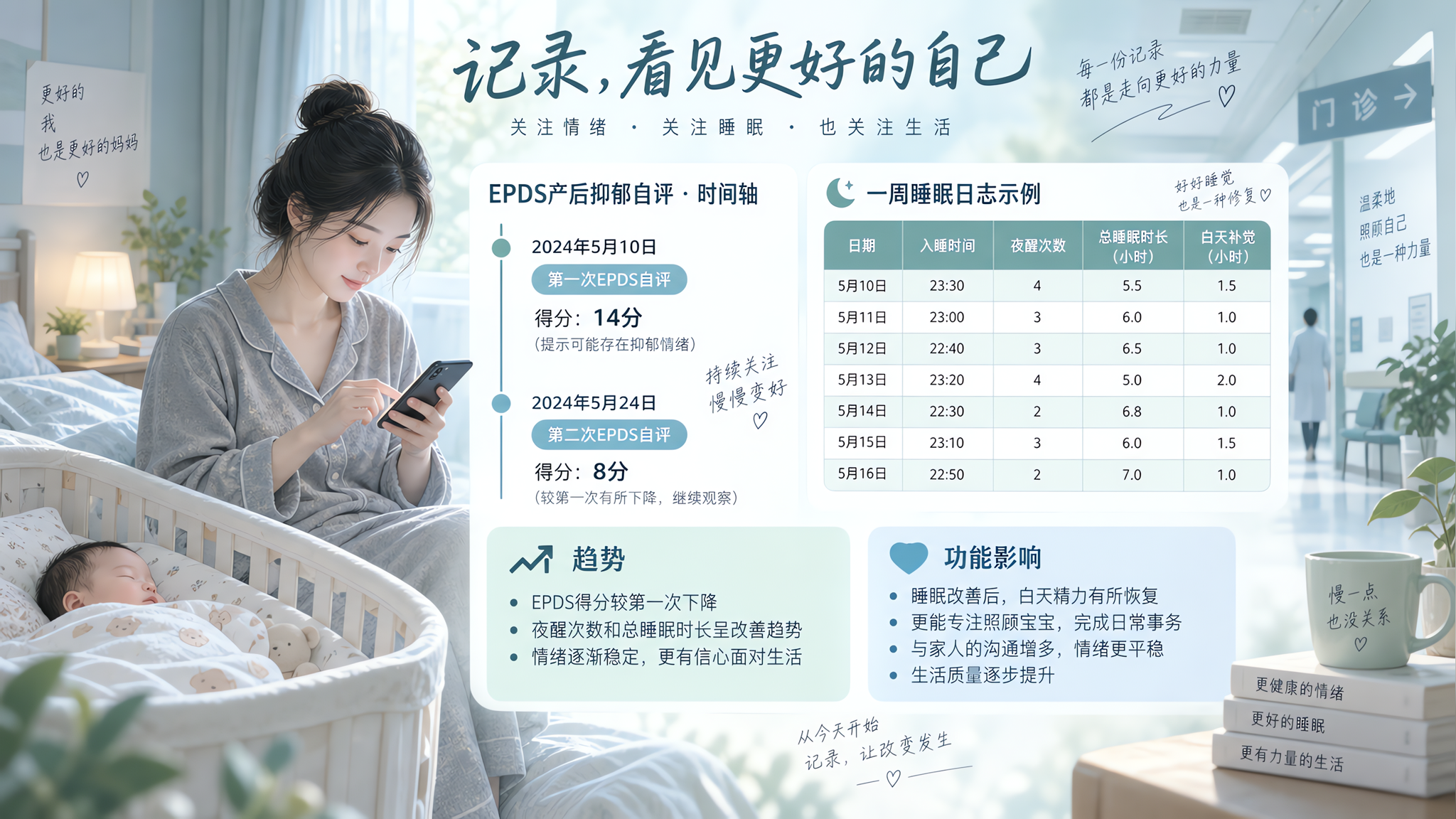 产后4–6周情绪崩溃别硬扛：两次自评+睡眠日志带去复查