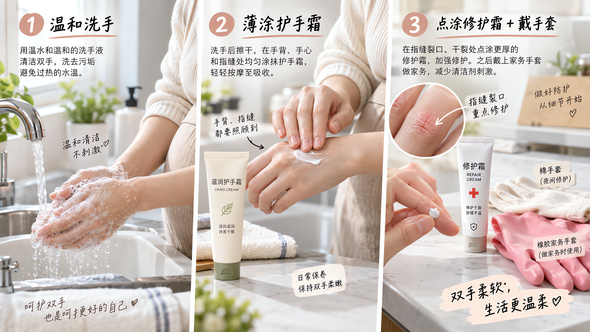 孕期手干裂刺痛？用“洗—抹—戴”把裂口管住