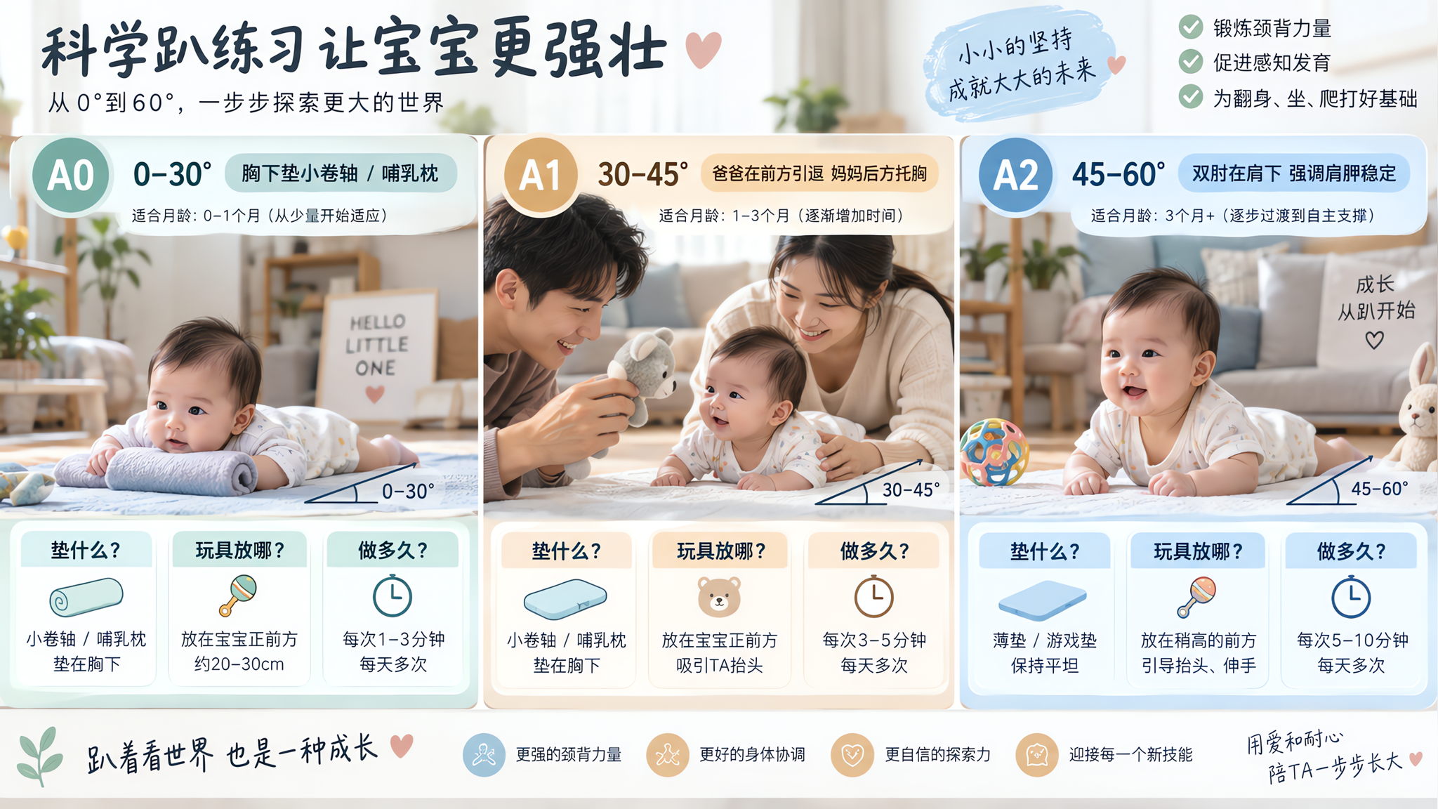 宝宝趴10秒就哭？用支撑角度分级从0到10分钟