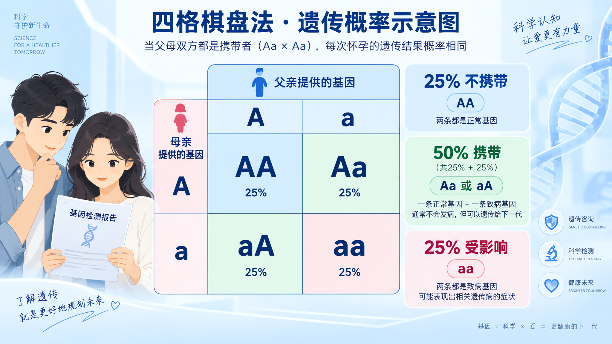 夫妻都健康却生罕见病儿？4格棋盘讲清25%风险和下一步