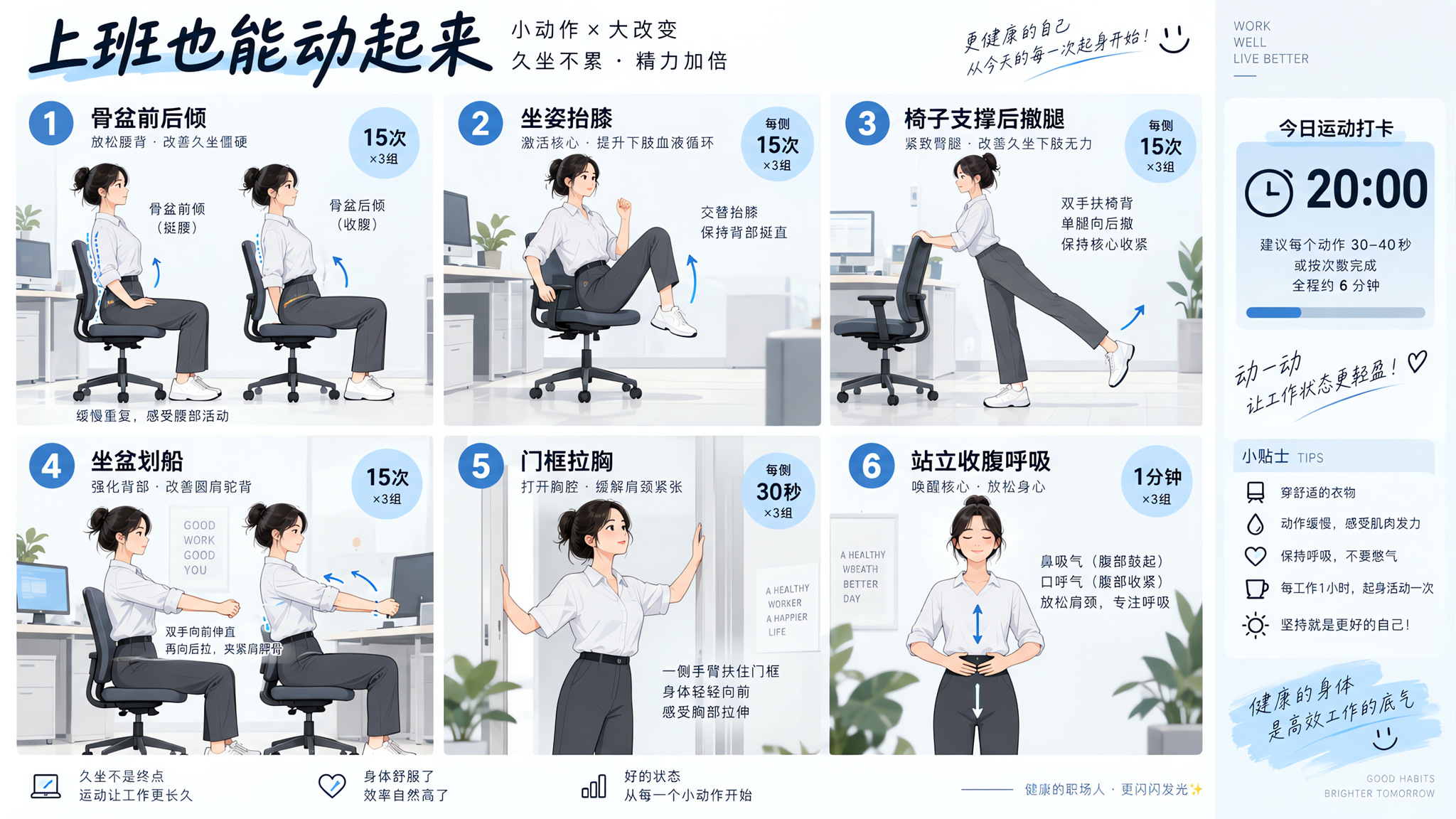 工位10分钟椅子训练：小腹不顶、肩背打开