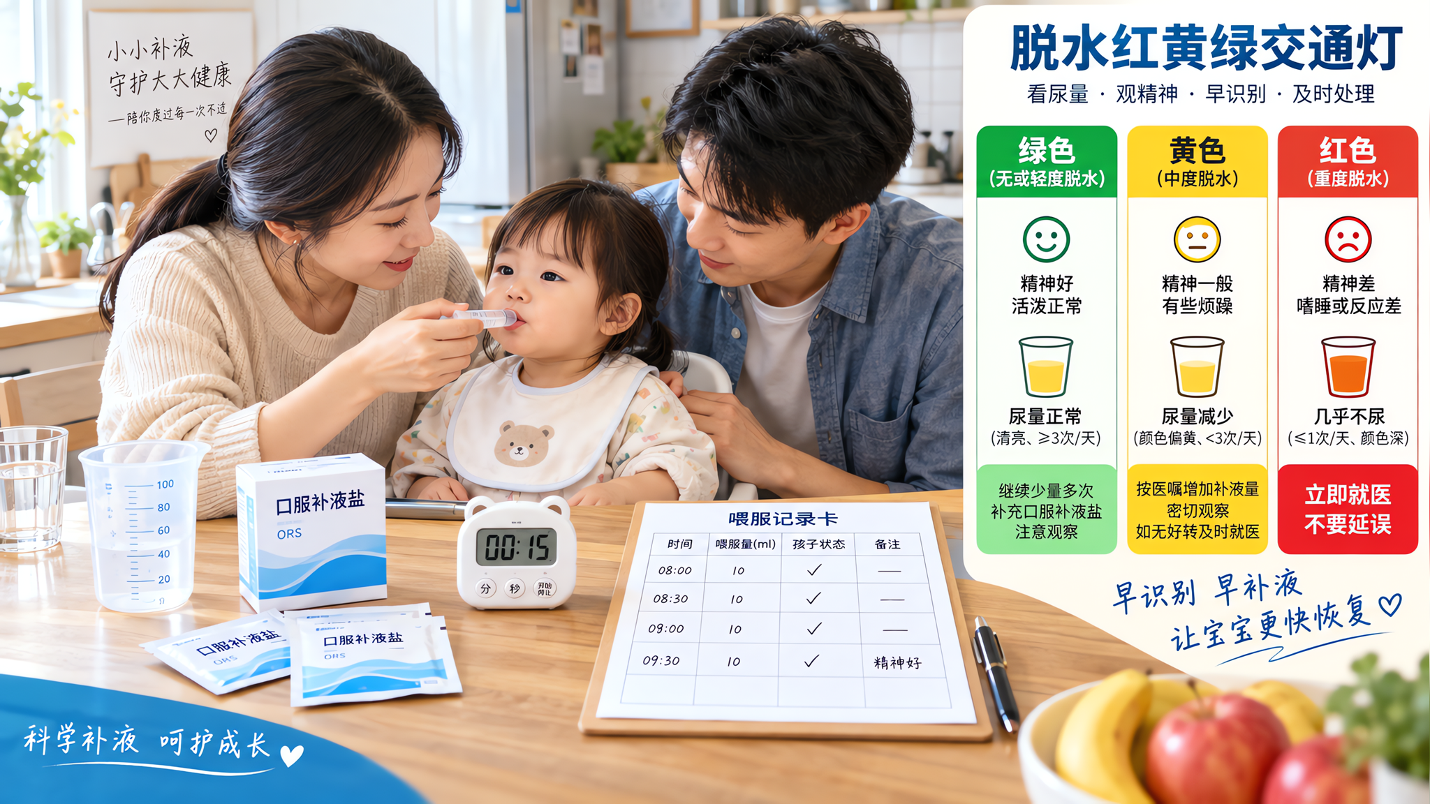孩子呕吐腹泻别先止泻：先看尿量，按脱水红黄绿补液