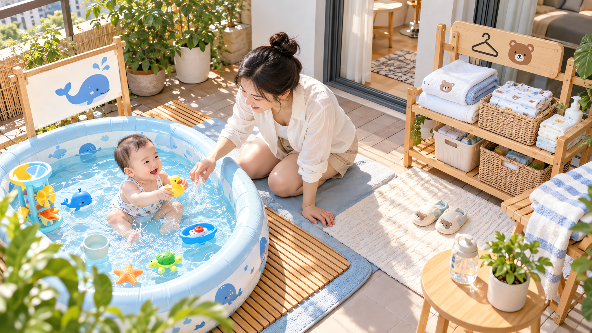 婴儿玩水别靠泳圈：记住看护距离+水温+时长三件事