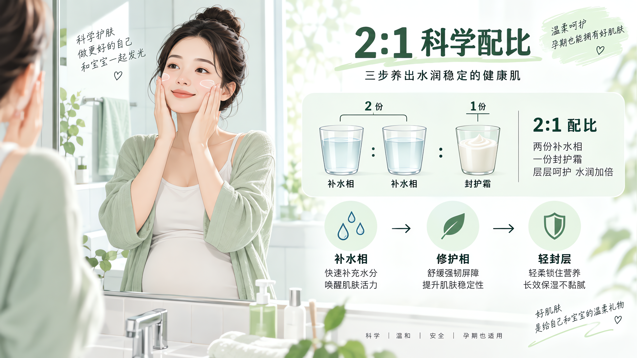 空调房把脸吹到发紧？孕期保湿按2:1配比做