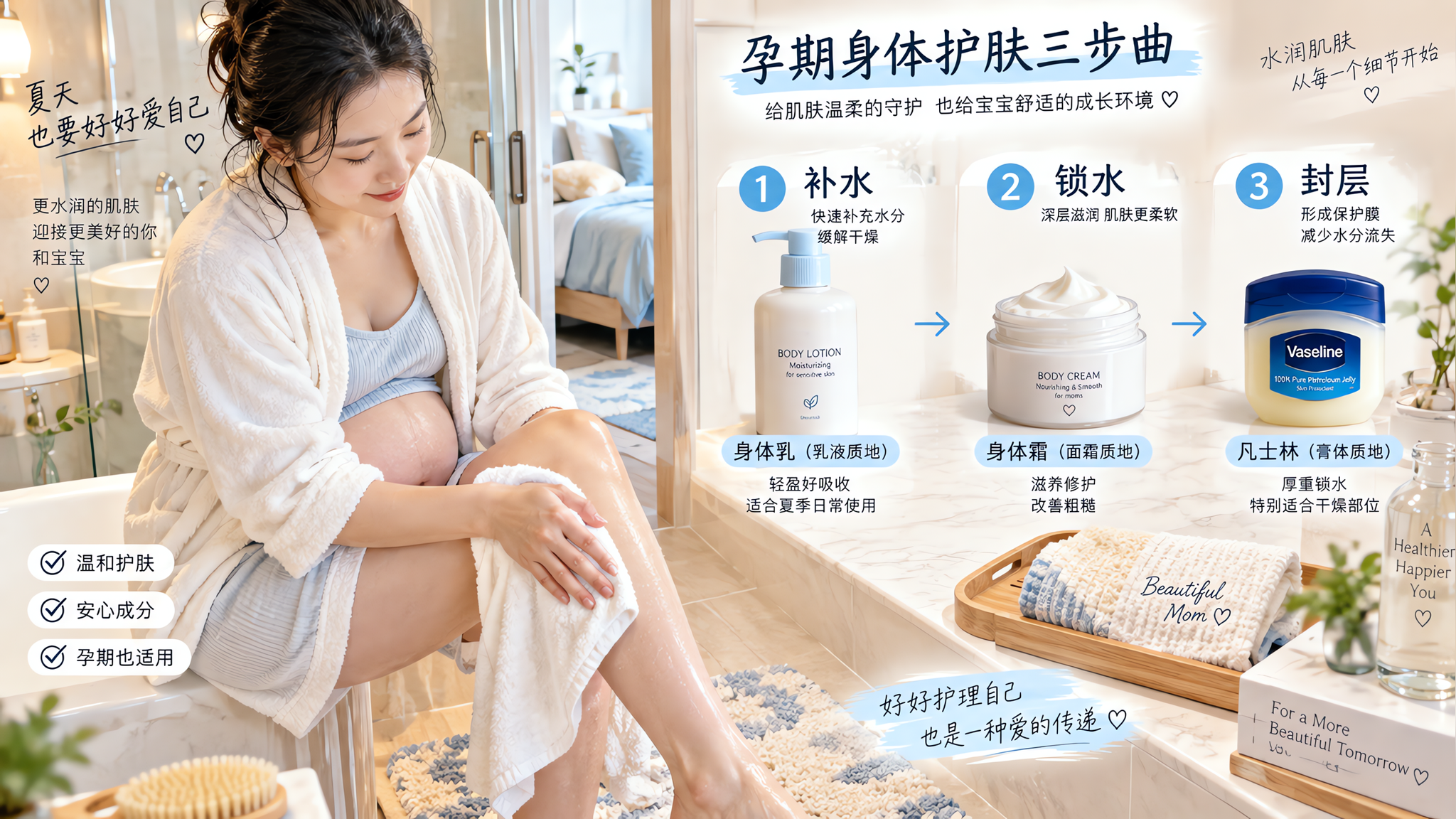 空调房干到起屑？孕期全身保湿用这3步不黏还更润