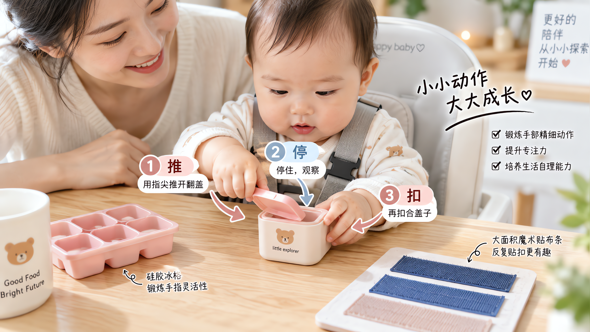 7-12个月精细动作别硬抠：用推停扣更安全更稳