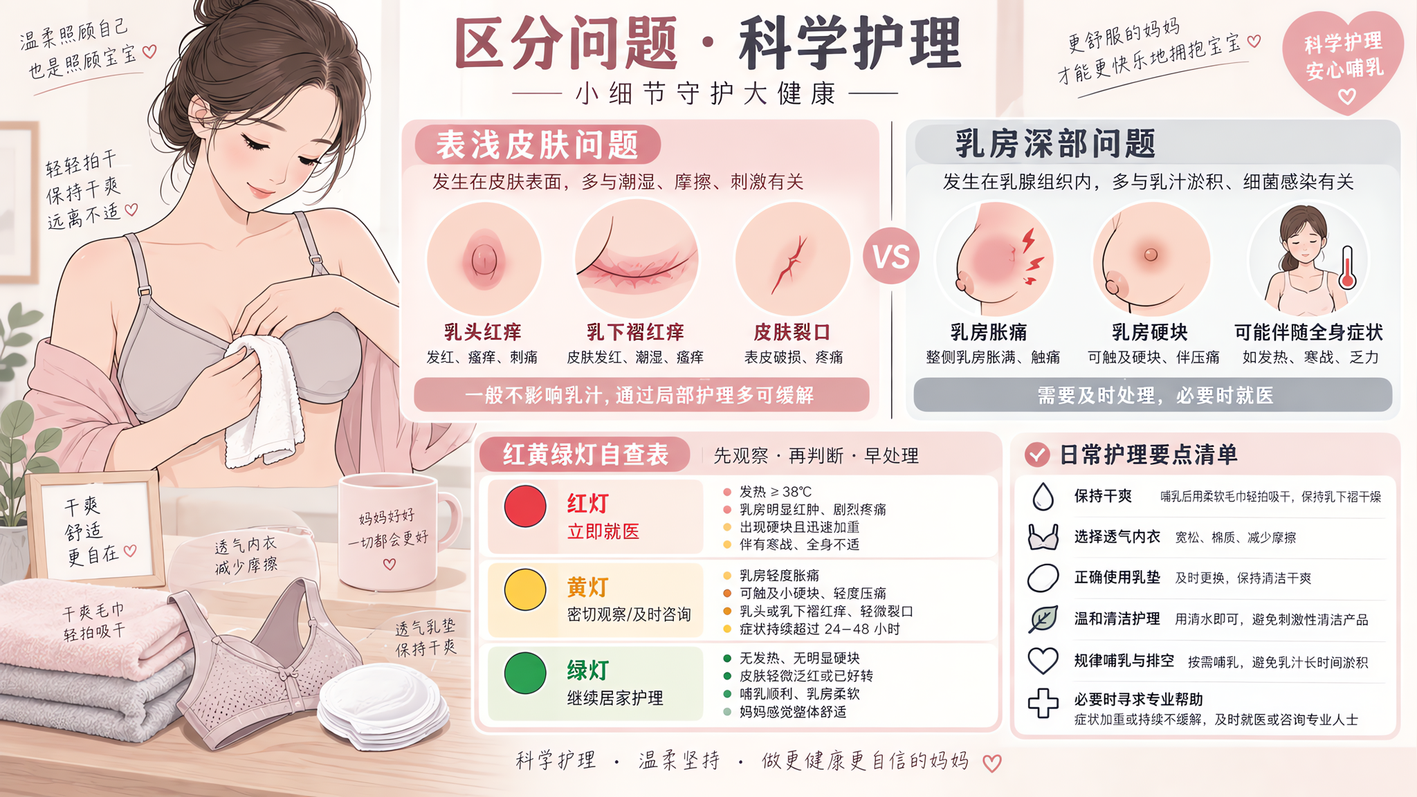 夏天乳头裂口乳下褶发红：3步自查+处理红旗