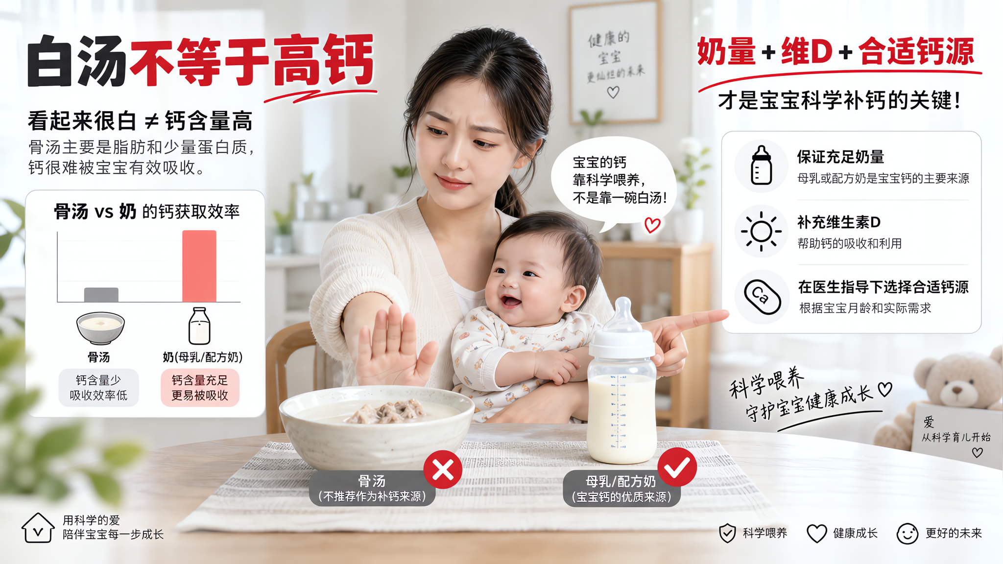 骨汤不补钙还可能添负担：0-1岁补钙只抓这3件事