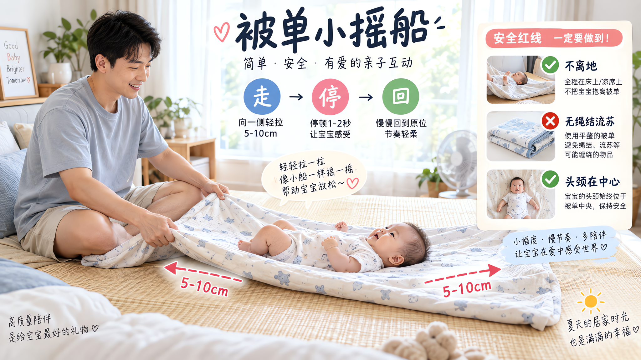 宝宝越晚越兴奋？一条被单的“拉停回”哄睡前游戏