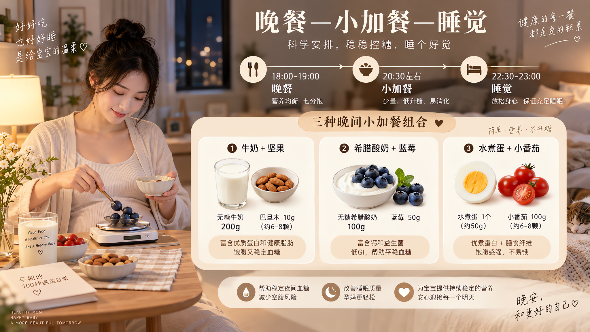 孕期半夜饿醒别硬扛：晚餐+加餐时间克数表