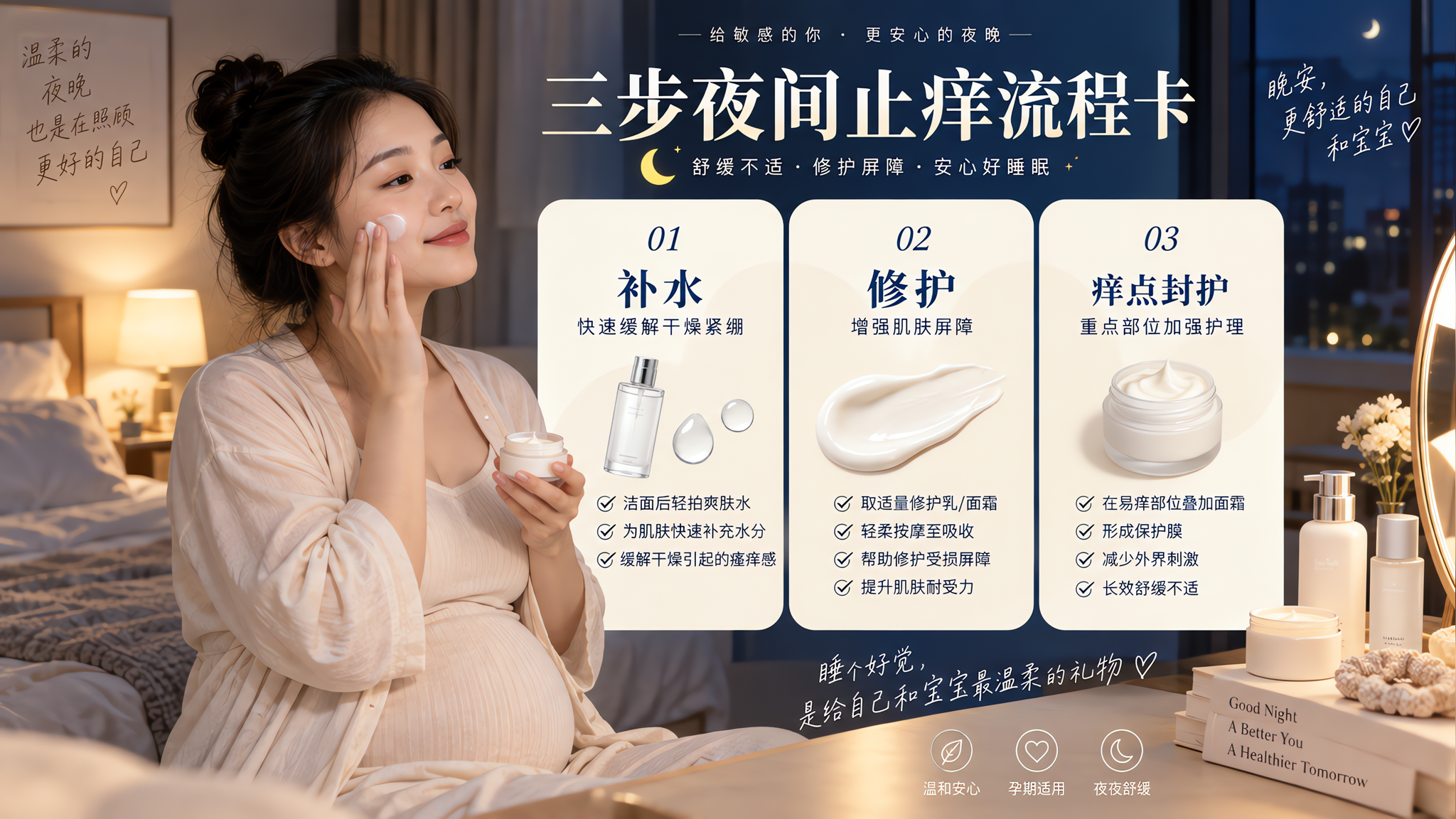 孕期夜里脸微痒别硬挠：睡前三步把刺激降下来