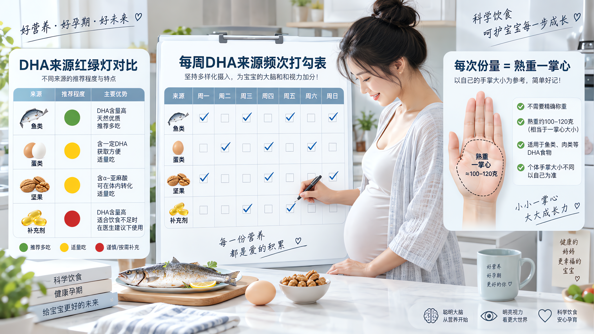 孕期DHA别乱叠加：低汞鱼每周几次、核桃吃多少一次讲清