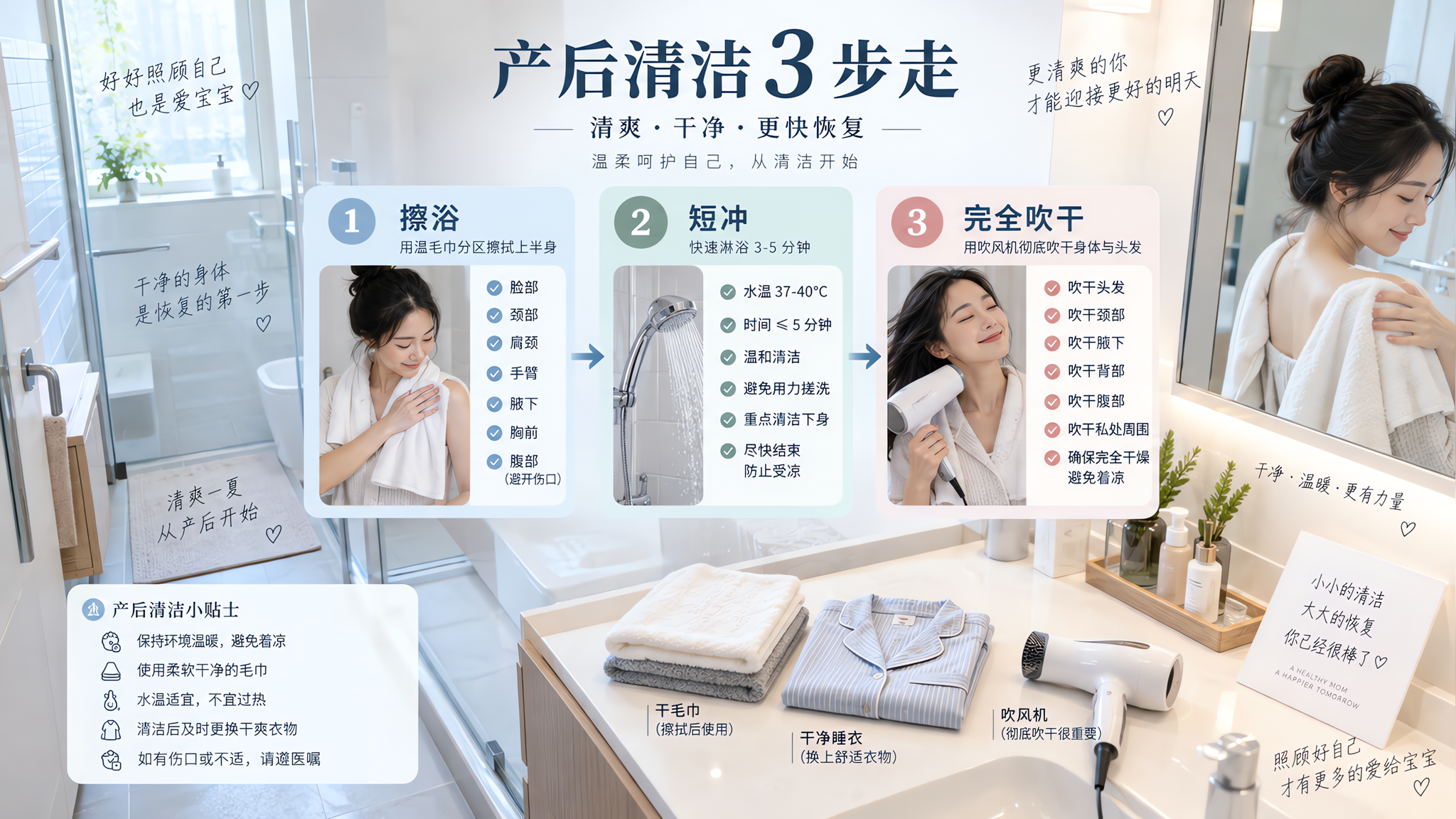 月子越闷越要洗：擦浴短冲吹干三连不着凉
