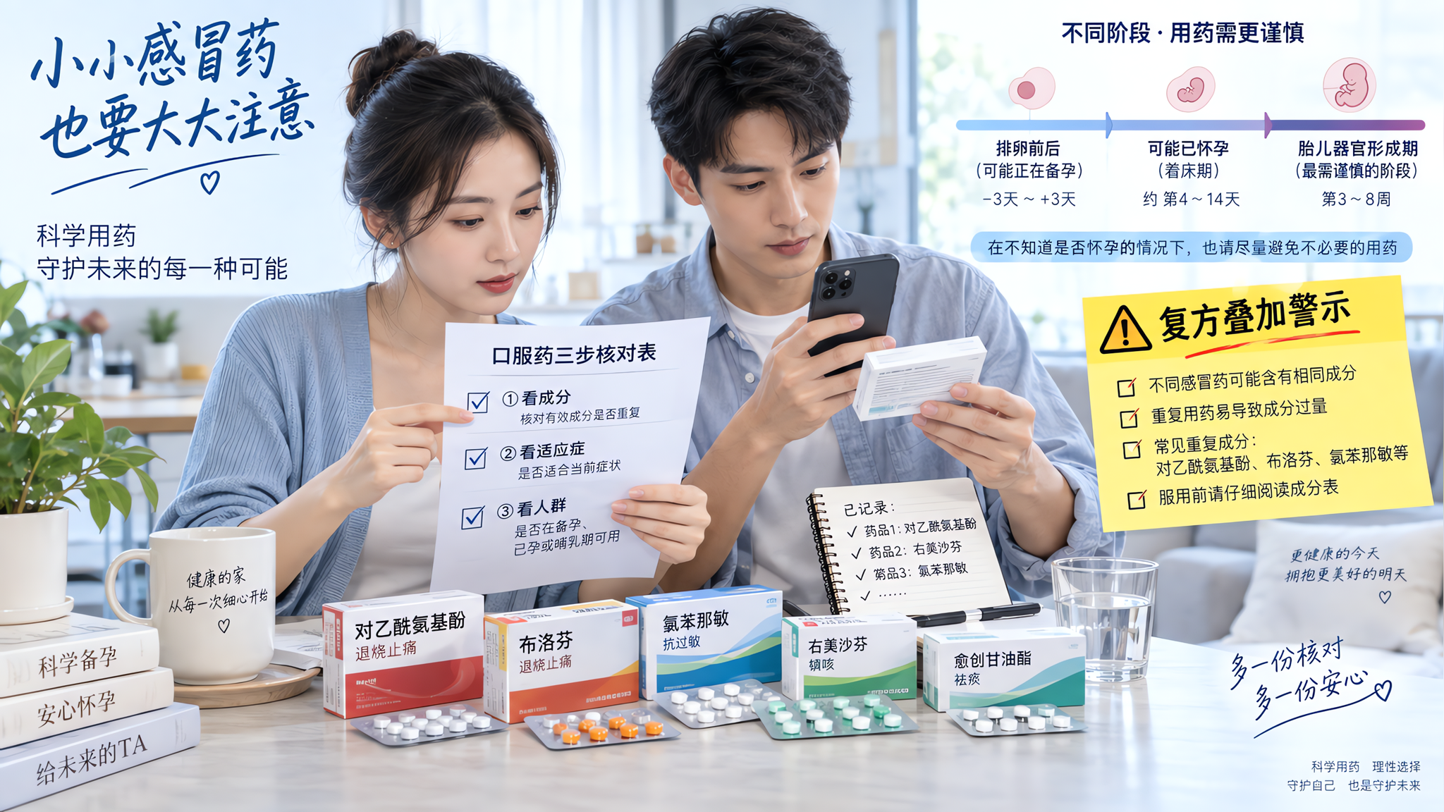 备孕期感冒发烧别硬扛：口服药三步核对表
