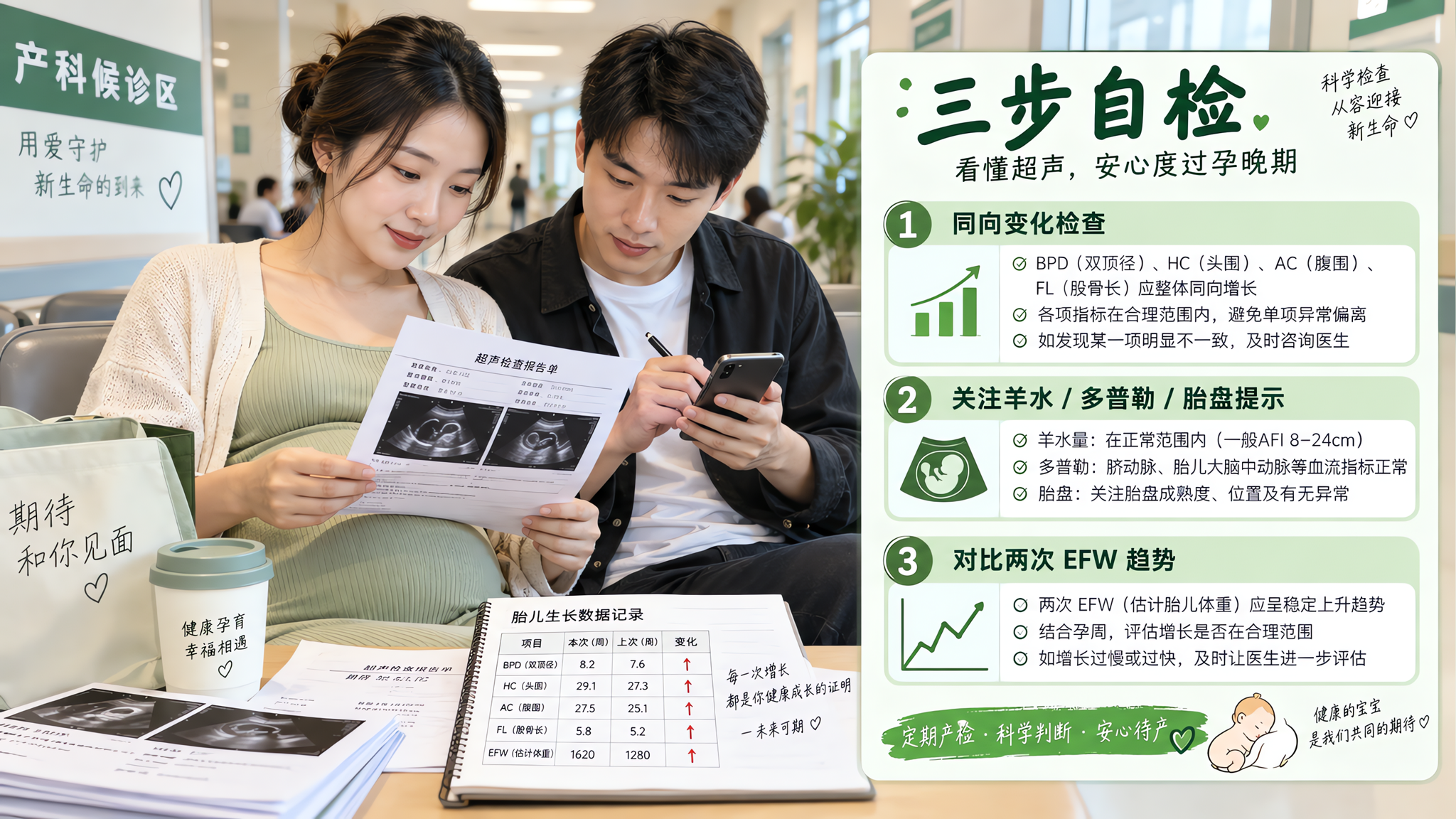 晚孕B超估重偏大别慌：3步看懂AC/BPD/HC/FL