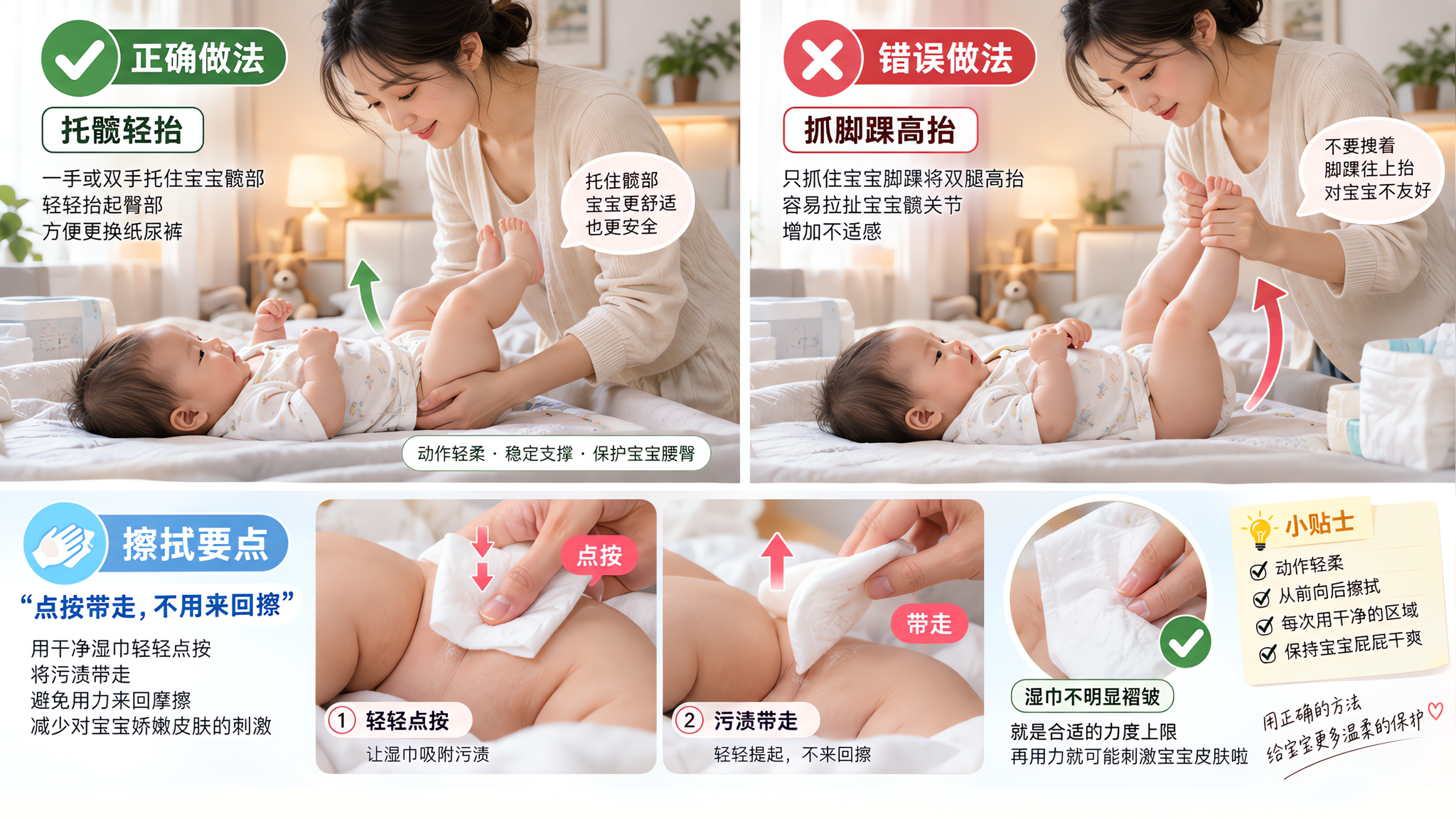 红屁屁反复别怪尿裤：换尿布4个动作KPI