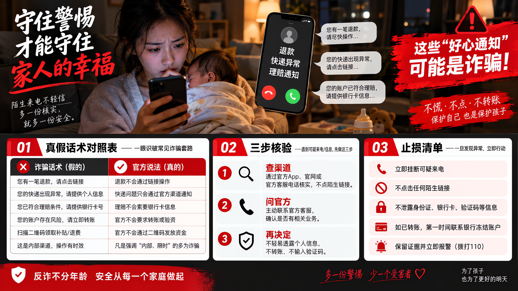 孕产家庭防电诈：退款/快递异常来电的核验止损清单