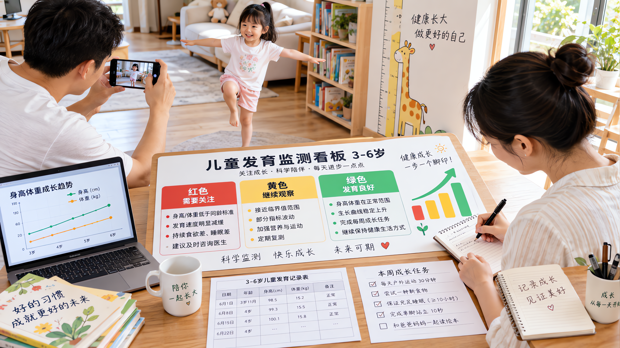 3-6岁发育别靠感觉：一套红黄绿灯在家月检周测
