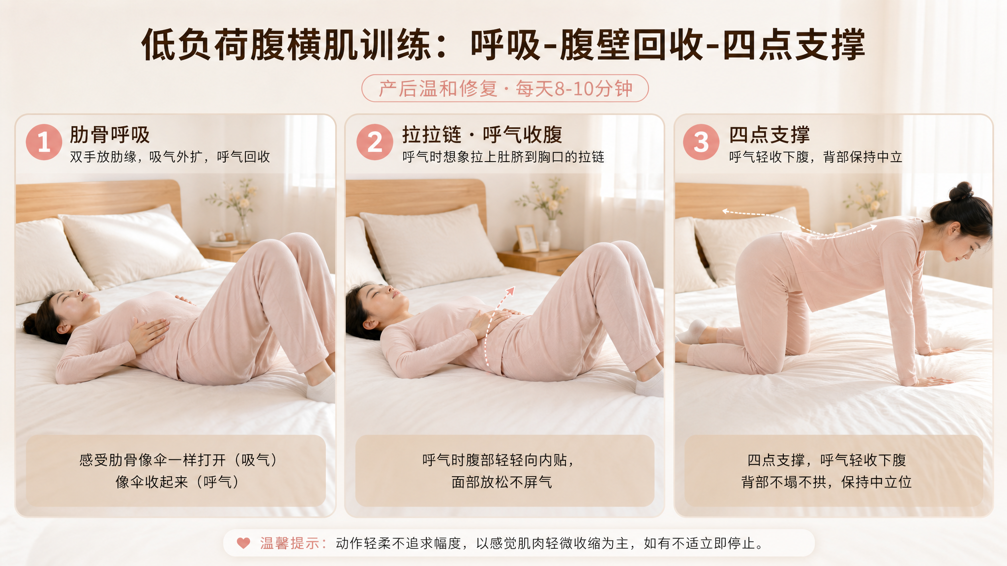 产后肚子还鼓？别卷腹，用床上3步找回腹壁张力