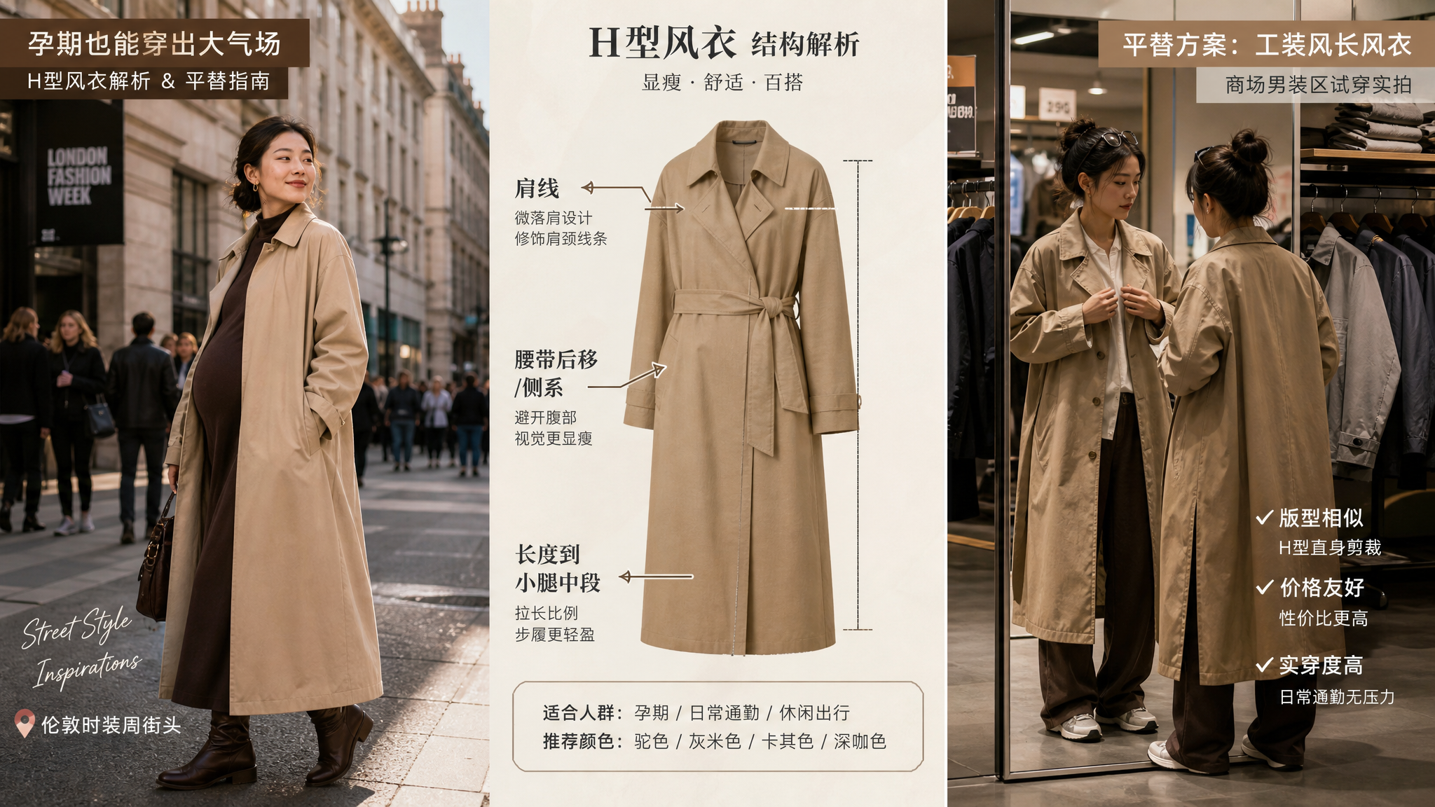 孕期风衣想显利落：只看3个结构