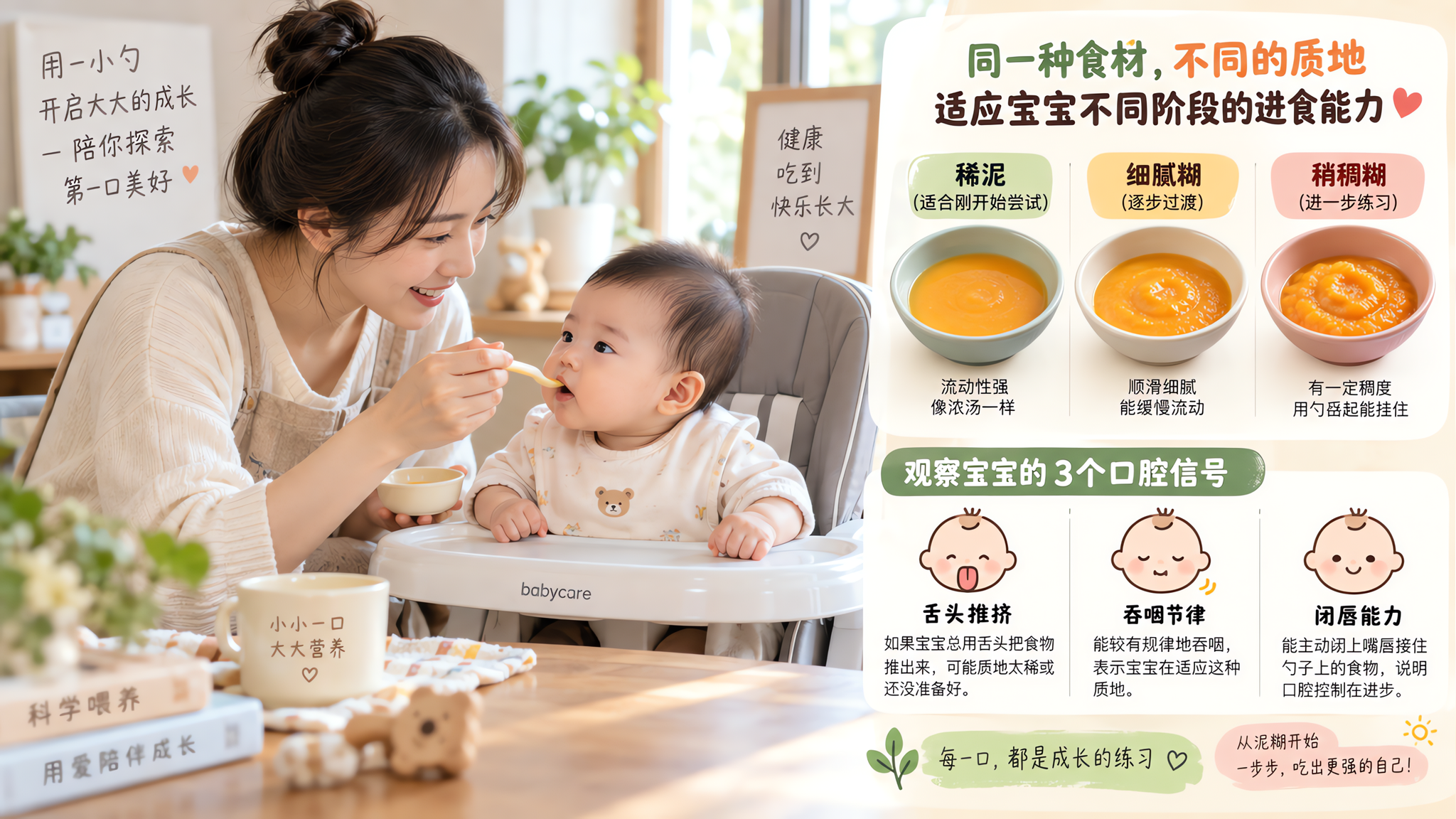 4-6个月辅食别急着加稠：3个口腔信号决定质地