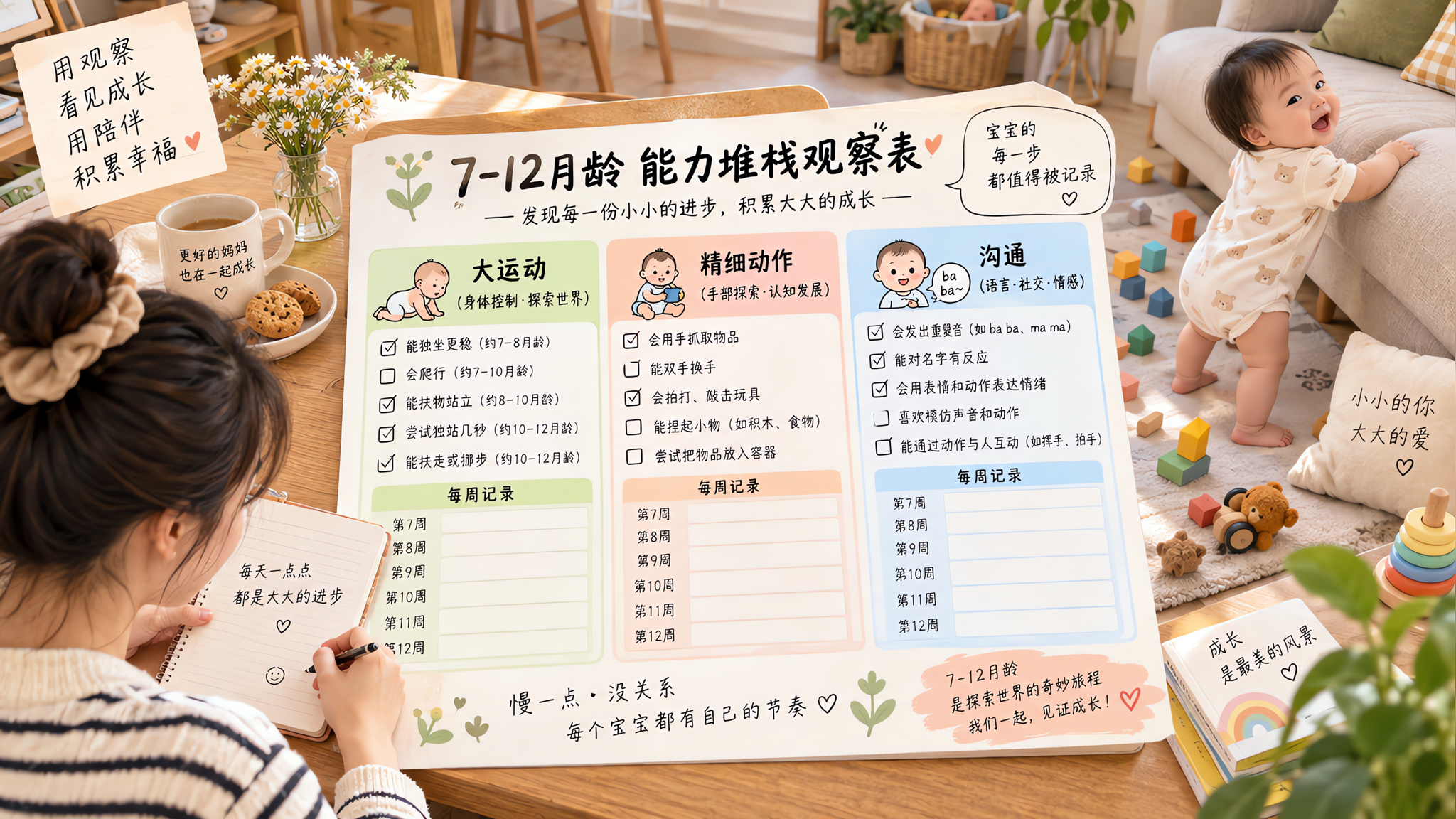 7-12月龄别盯“会不会走”：用能力堆栈看进步更安心