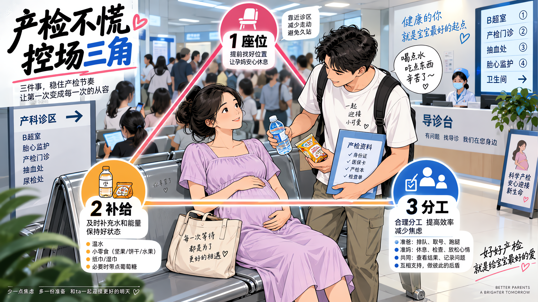 产检人多又闷热：准爸现场三步让她少站半小时